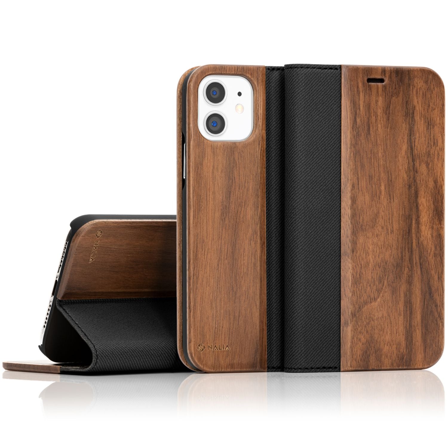 NALIA Echt Holz Flip Case für iPhone 11, Premium Wood Etui Handy Hülle Cover