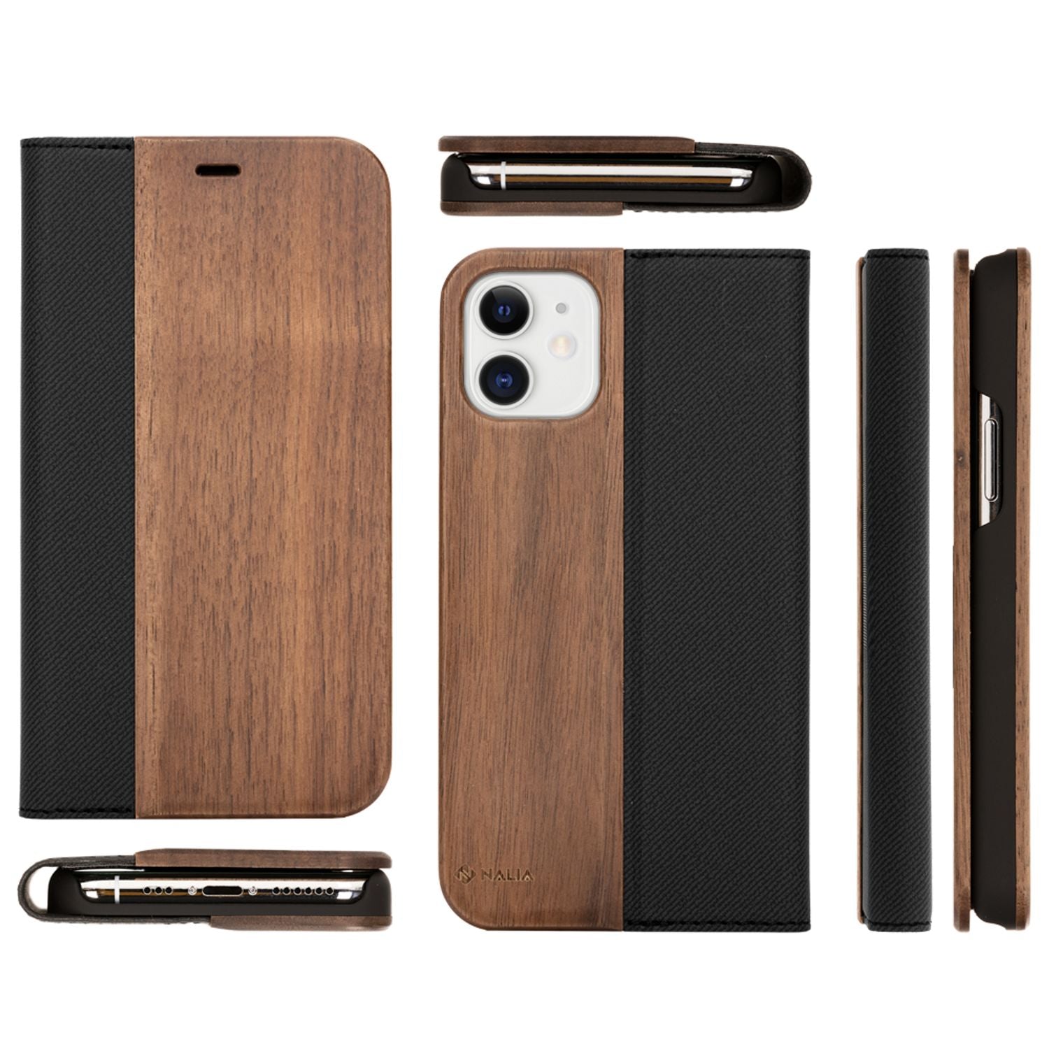 NALIA Echt Holz Flip Case für iPhone 11, Premium Wood Etui Handy Hülle Cover