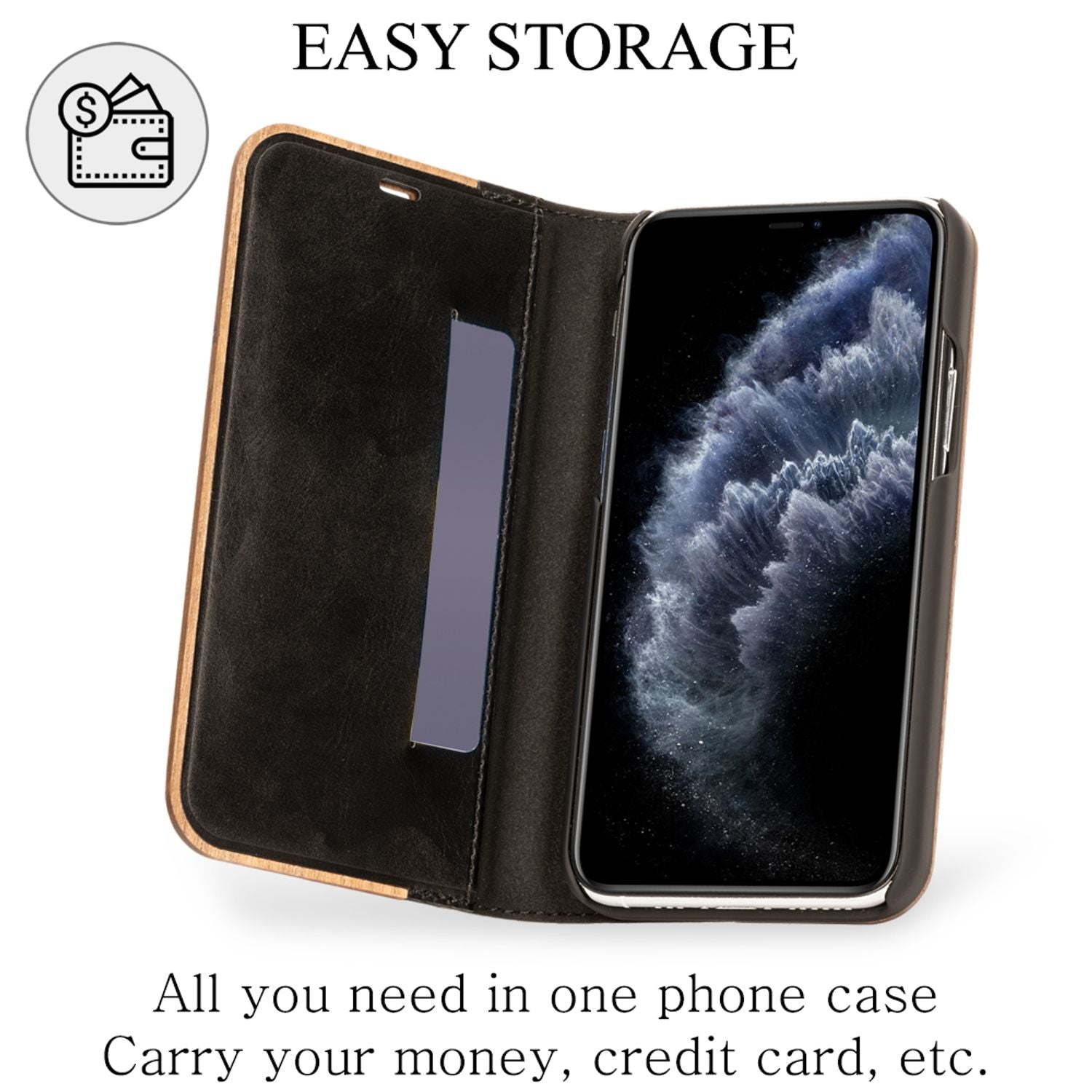 NALIA Echt Holz Flip Case für iPhone 11, Premium Wood Etui Handy Hülle Cover