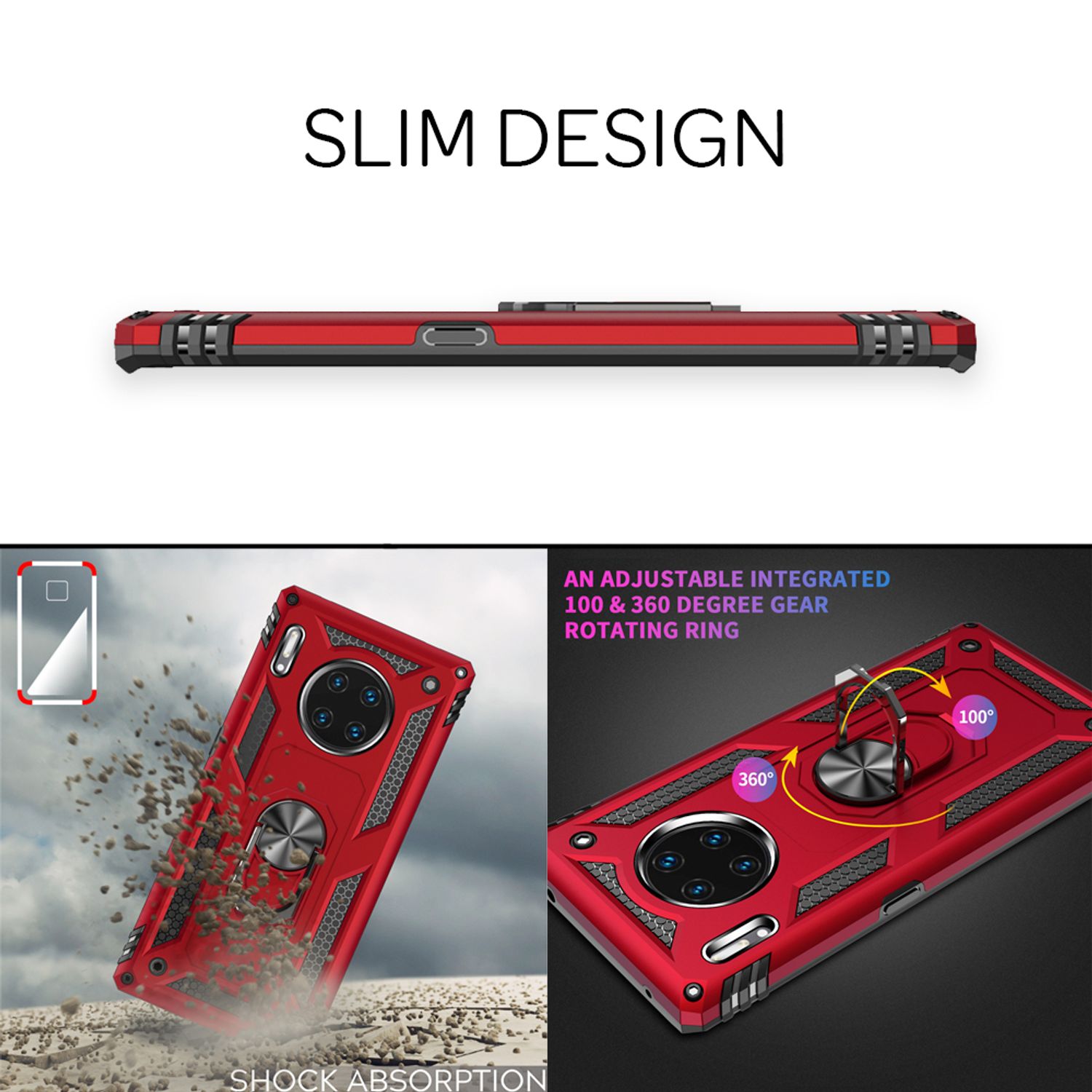 NALIA Ring Handyhülle für Huawei Mate 30 Pro / Mate 30 Pro 5G Stoßfeste Hülle Schwarz NALIA Protective Hülle