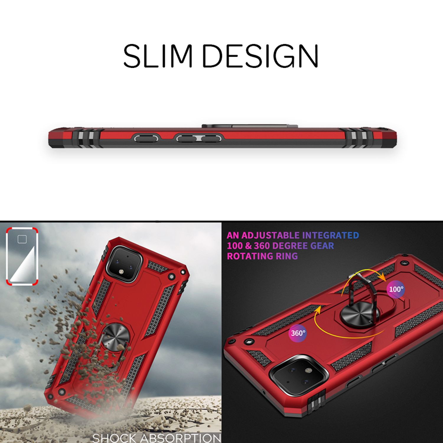 NALIA Ring Handy Hülle für Google Pixel 4, Case Cover für magnetische Halterung Schwarz NALIA Protective Hülle