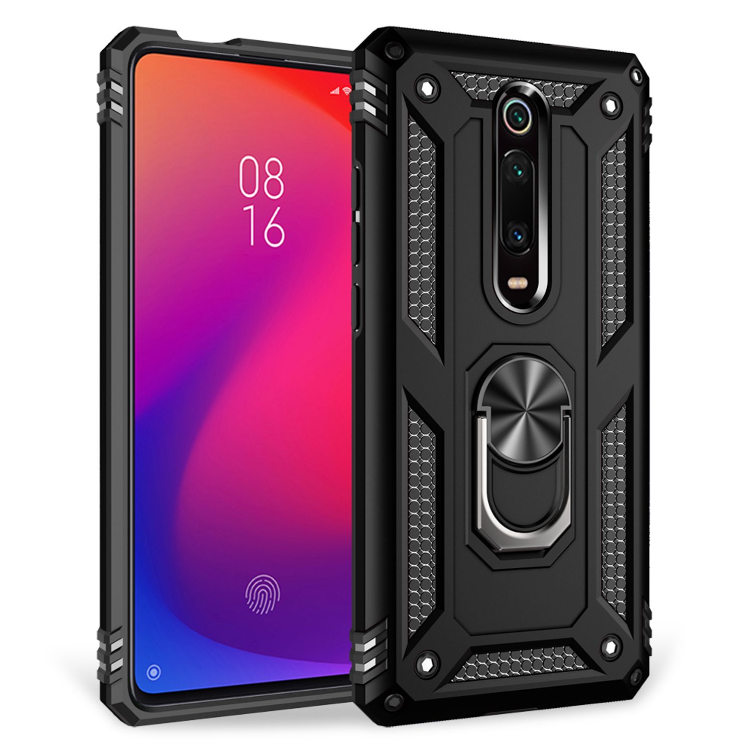 NALIA Ring Case für Xiaomi Mi 9T / 9T Pro Hülle, Stoßfeste Handyhülle mit Halter Schwarz NALIA Outdoor Hülle