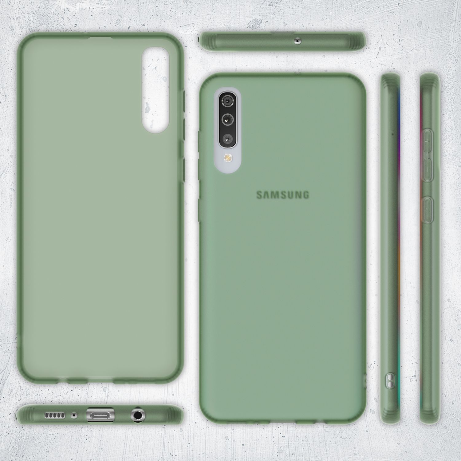 NALIA Handy Handyhülle für Samsung Galaxy A50, Slim Schutz Tasche Case Bumper Etui Dunkel-Grün NALIA