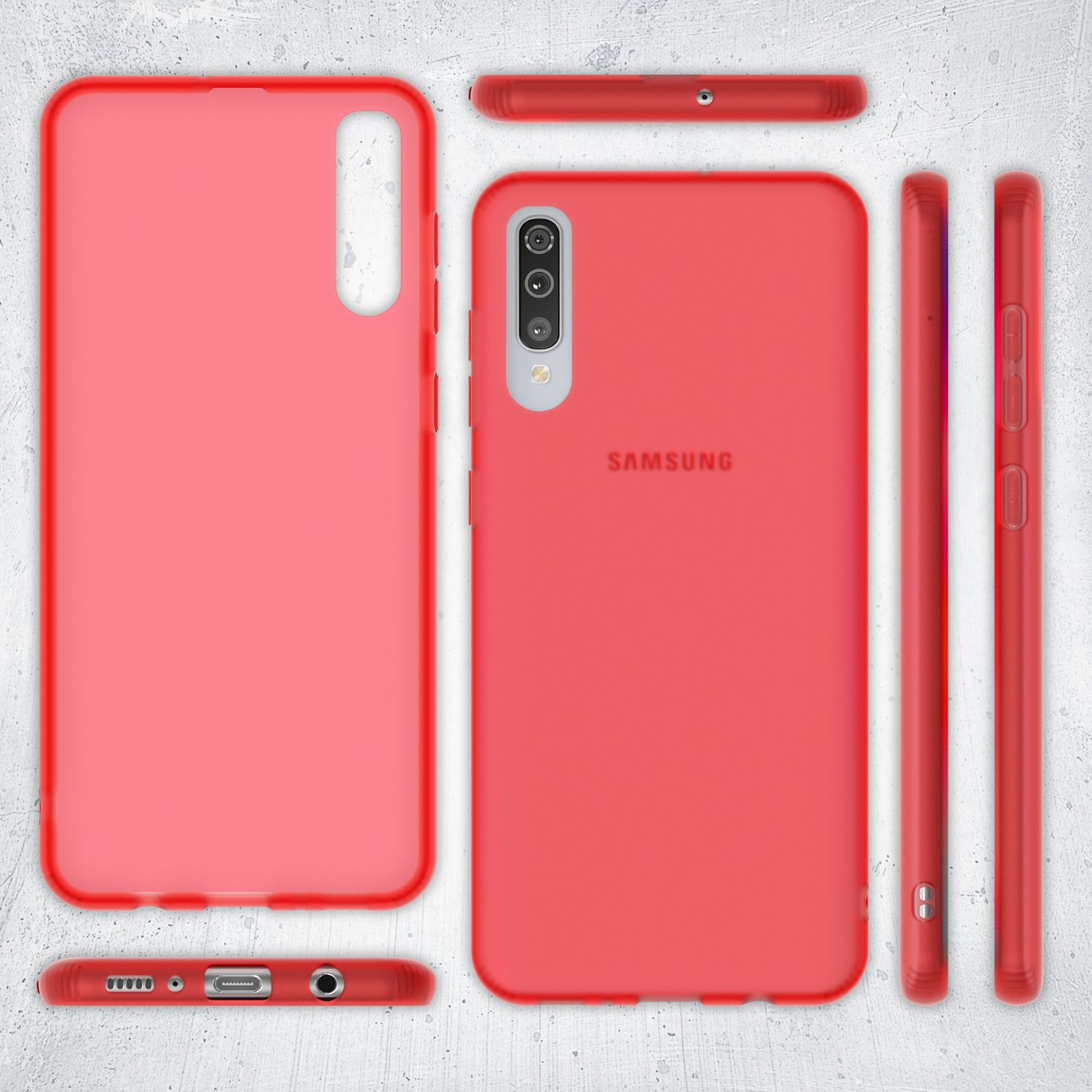 NALIA Handy Handyhülle für Samsung Galaxy A70, Slim Schutz Tasche Case Bumper Etui Rot NALIA
