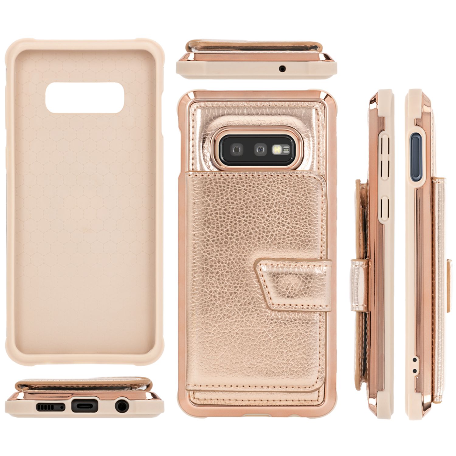 NALIA Schutz Handyhülle für Samsung Galaxy S10e Spiegel Kunst Leder Etui Handy Tasche Pink NALIA