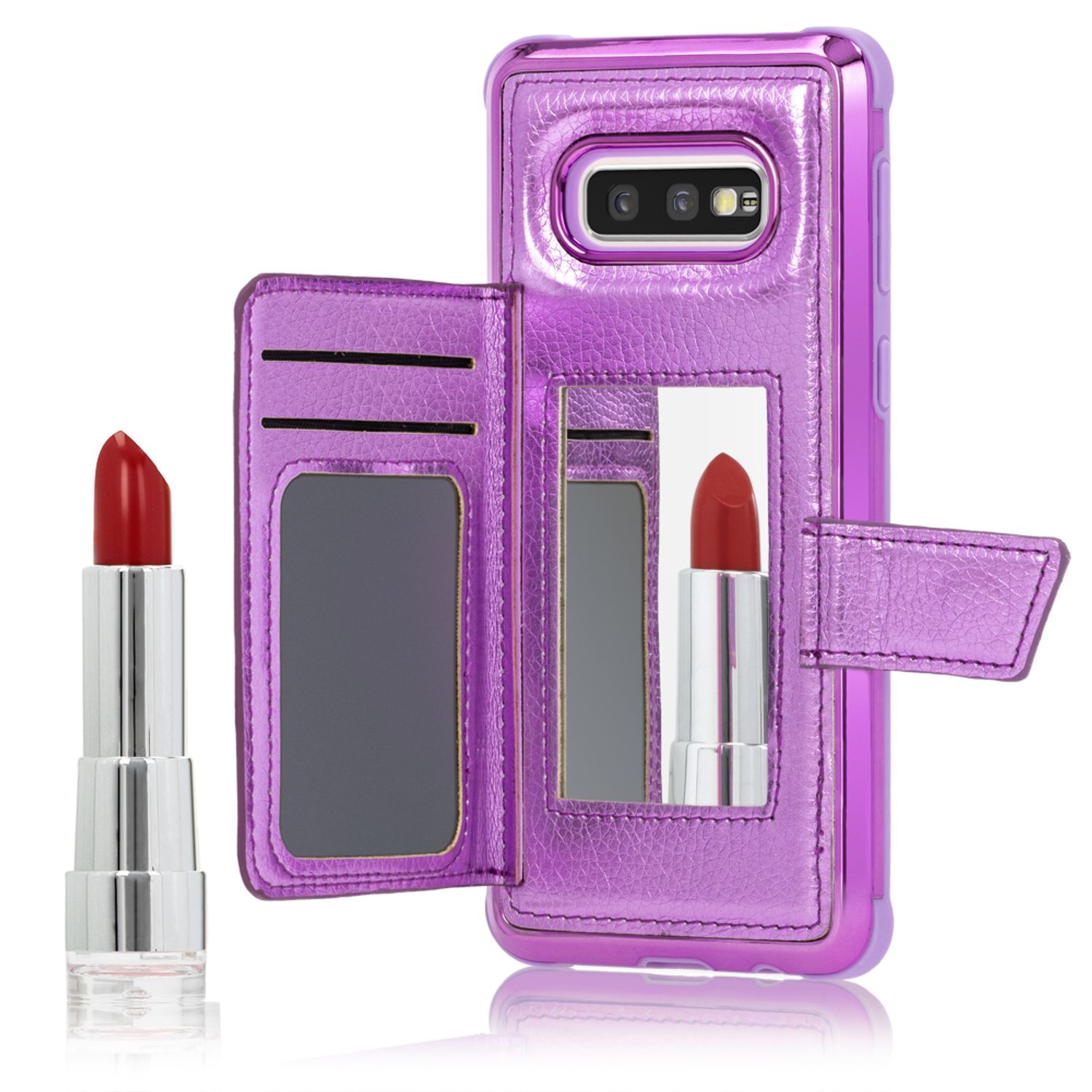 NALIA Schutz Handyhülle für Samsung Galaxy S10e Spiegel Kunst Leder Etui Handy Tasche Pink NALIA