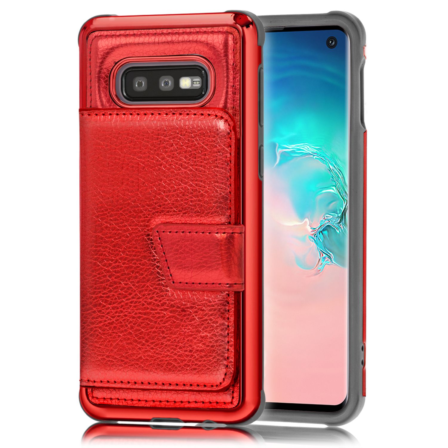 NALIA Schutz Handyhülle für Samsung Galaxy S10e Spiegel Kunst Leder Etui Handy Tasche Pink NALIA
