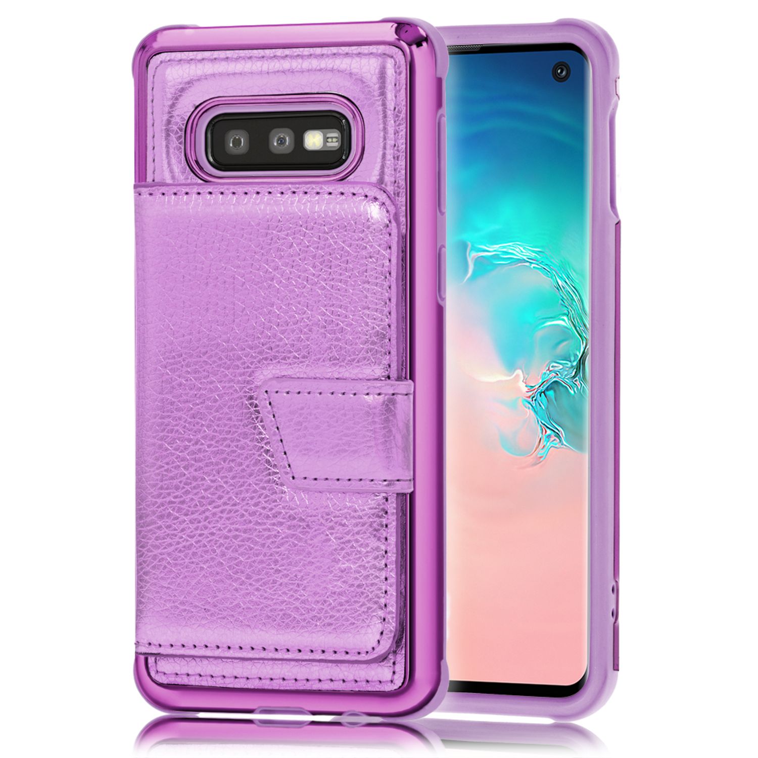 NALIA Schutz Handyhülle für Samsung Galaxy S10e Spiegel Kunst Leder Etui Handy Tasche Pink NALIA
