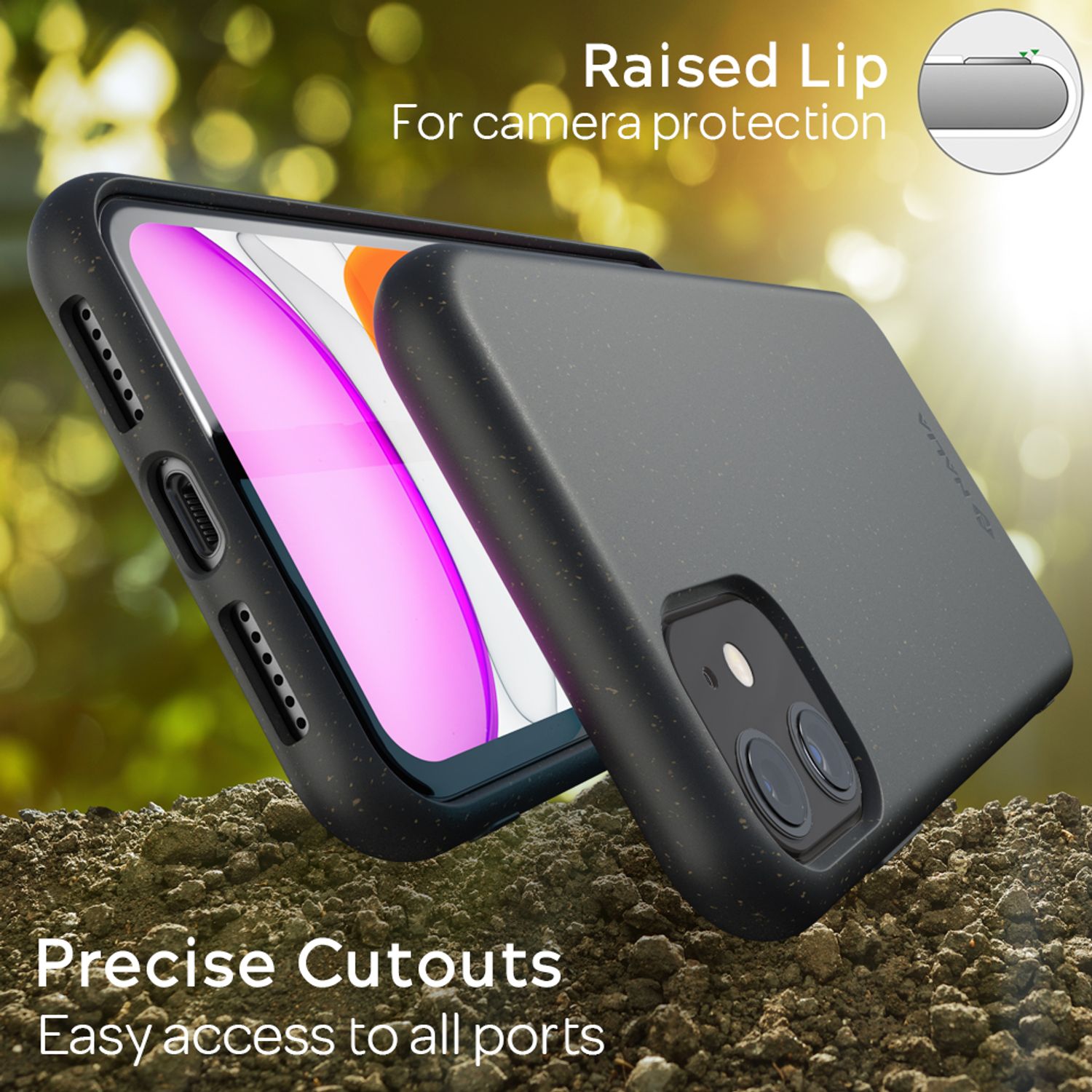 NALIA Bio Handy Hülle für iPhone 11, Nachhaltige Abbaubar Vegan Öko Case Cover Schwarz NALIA Protective Hülle