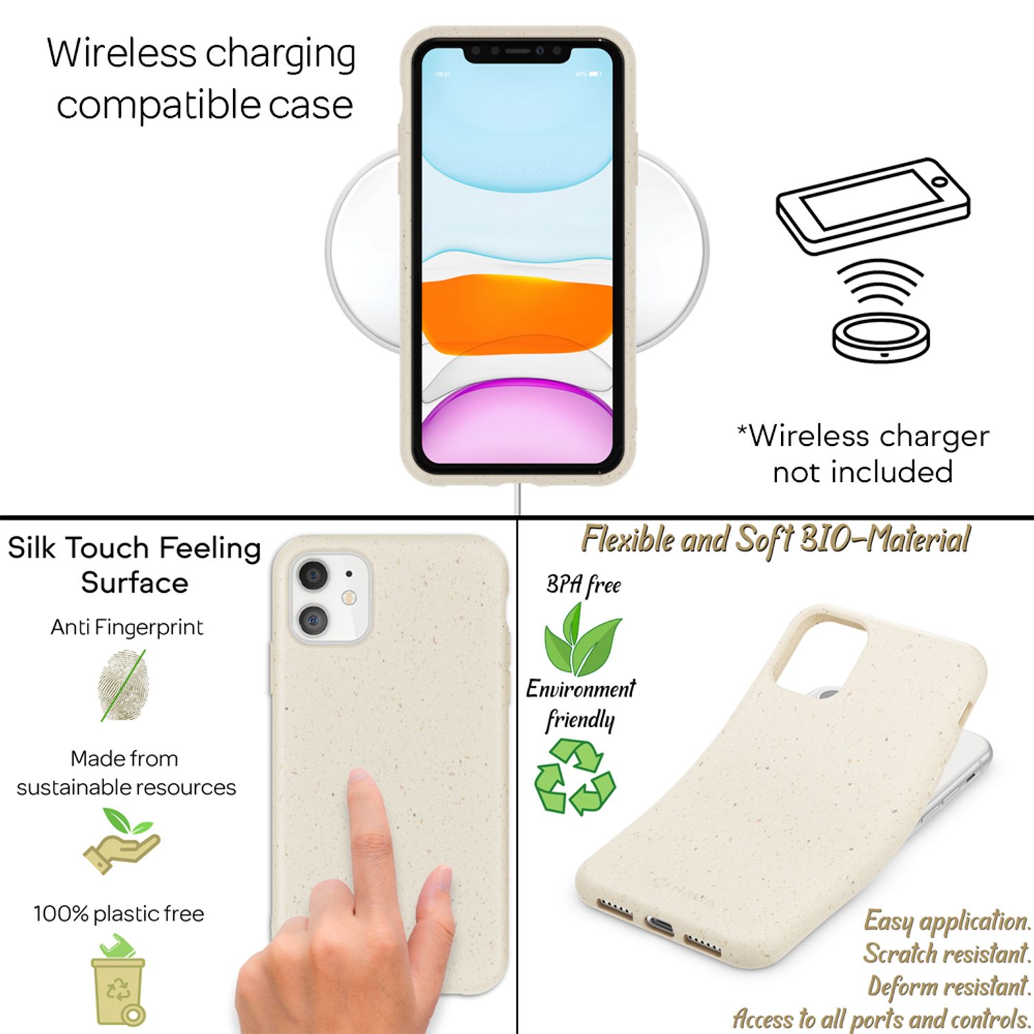 NALIA Bio Handy Hülle für iPhone 11, Nachhaltige Abbaubar Vegan Öko Case Cover Weiß NALIA Protective Hülle