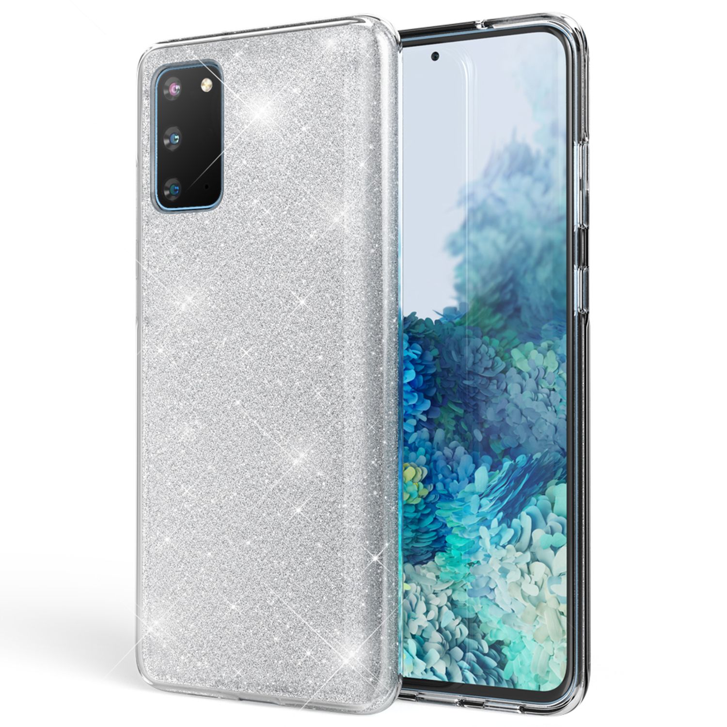 NALIA Glitter Case für Samsung Galaxy S20, Diamant Schutz Hülle Handy Tasche Silber NALIA Protective Hülle