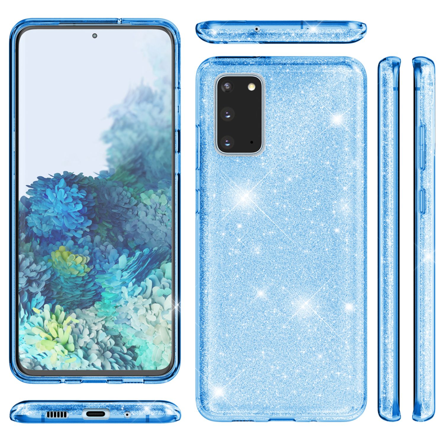 NALIA Glitter Case für Samsung Galaxy S20, Diamant Schutz Hülle Handy Tasche Schwarz NALIA Protective Hülle