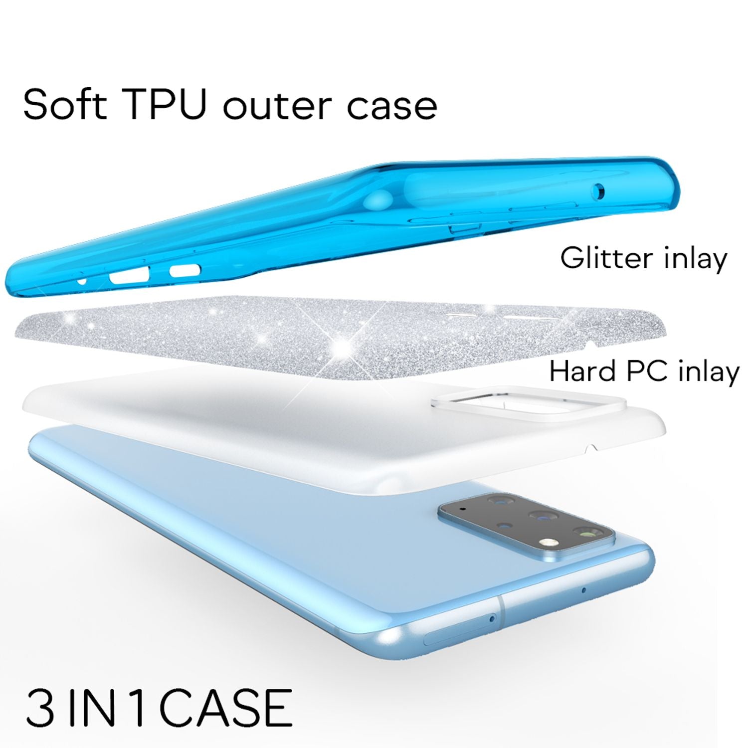 NALIA Glitter Case für Samsung Galaxy S20 Plus, Diamant Schutz Hülle Handy Etui Türkis NALIA Protective Hülle