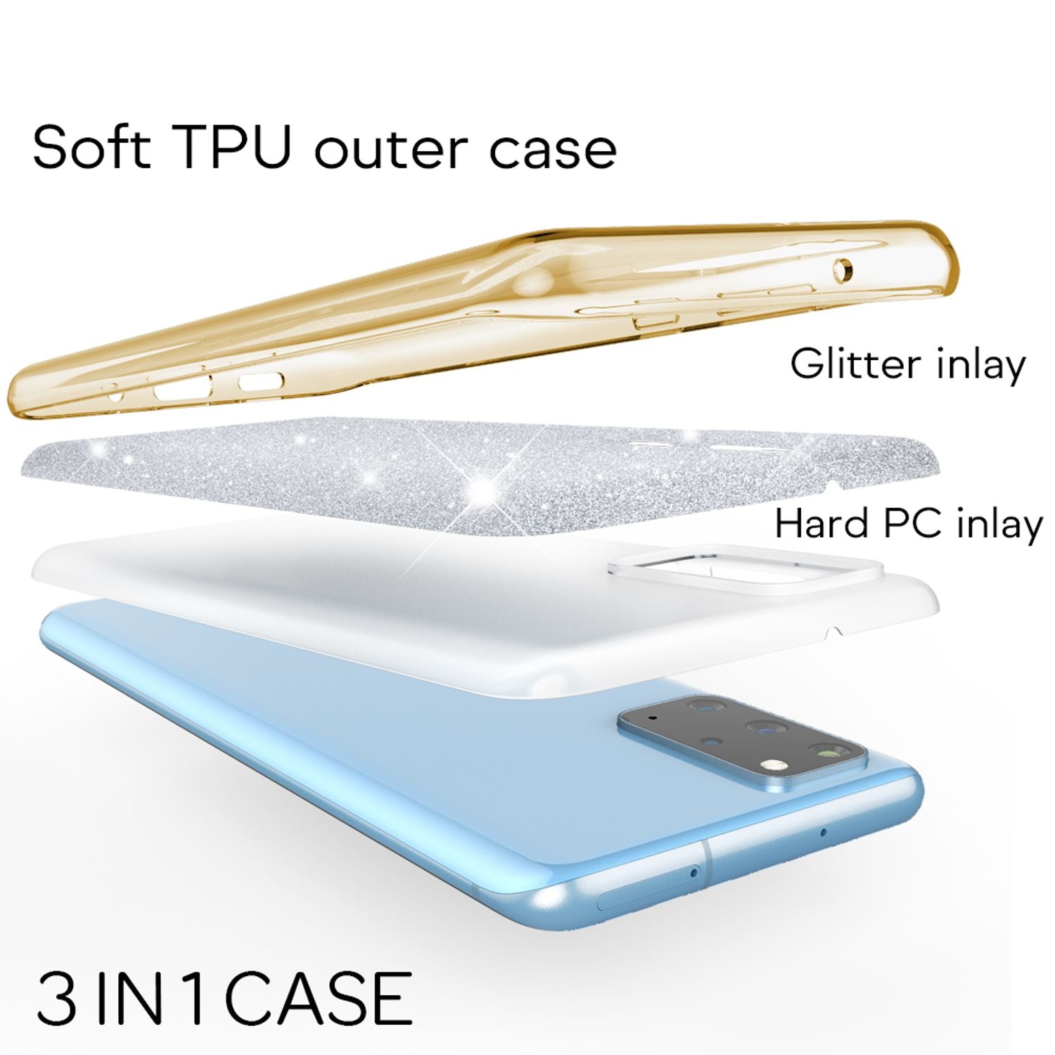 NALIA Glitter Case für Samsung Galaxy S20 Plus, Diamant Schutz Hülle Handy Etui Gold NALIA Protective Hülle