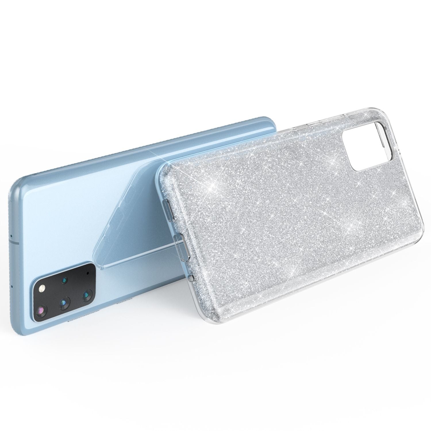 NALIA Glitter Case für Samsung Galaxy S20 Plus, Diamant Schutz Hülle Handy Etui Silber NALIA Protective Hülle