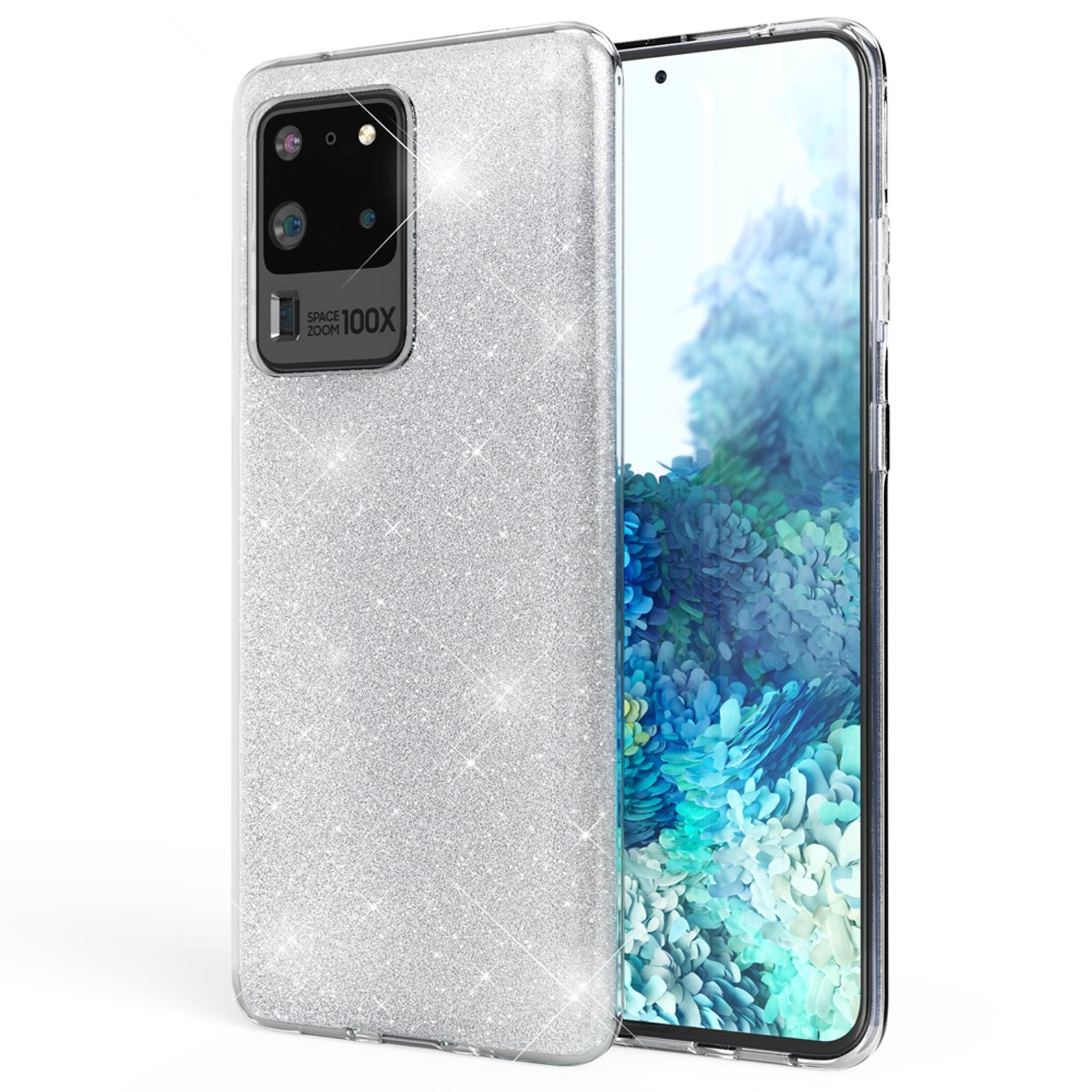 NALIA Glitter Case für Samsung Galaxy S20 Ultra, Diamant Schutz Hülle Bumper Silber NALIA Protective Hülle