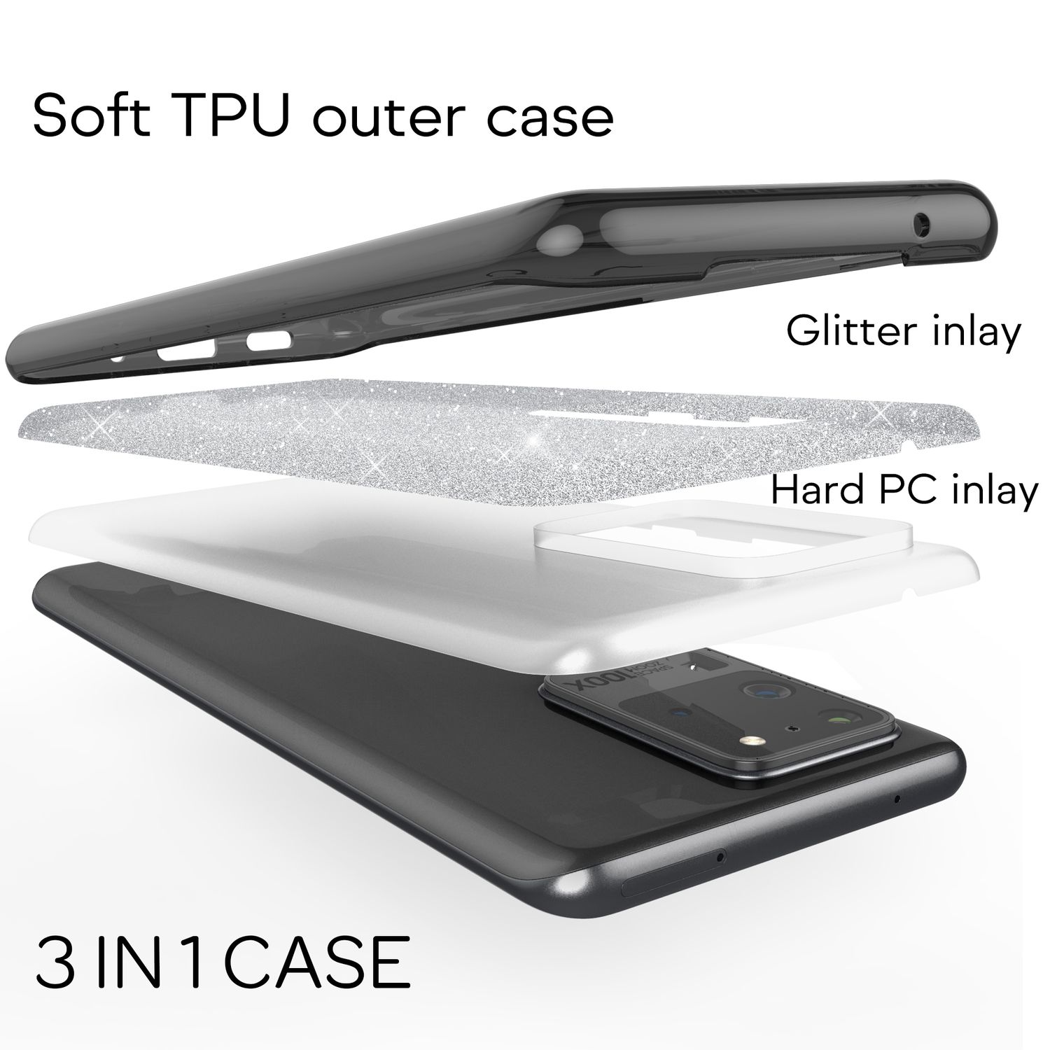 NALIA Glitter Case für Samsung Galaxy S20 Ultra, Diamant Schutz Hülle Bumper Schwarz NALIA Protective Hülle
