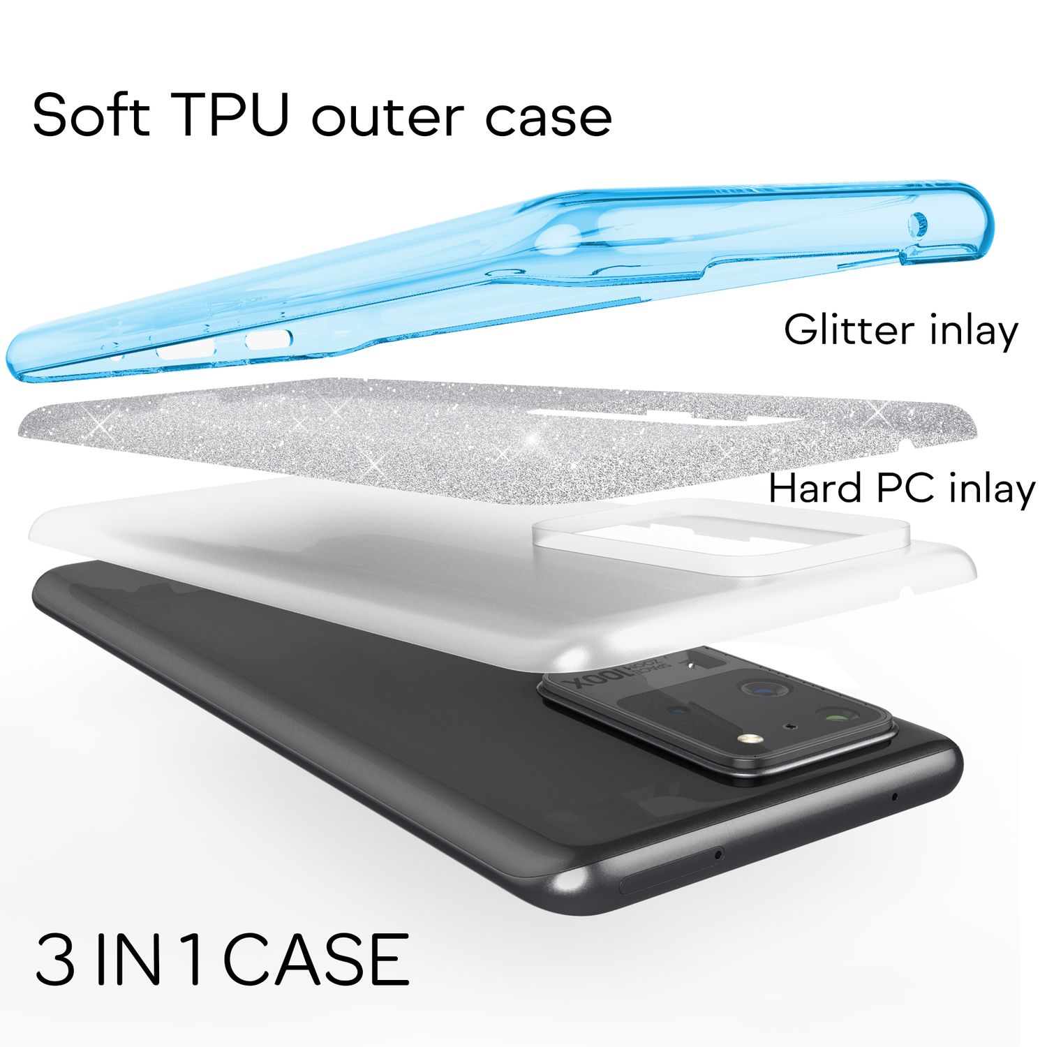 NALIA Glitter Case für Samsung Galaxy S20 Ultra, Diamant Schutz Hülle Bumper Türkis NALIA Protective Hülle