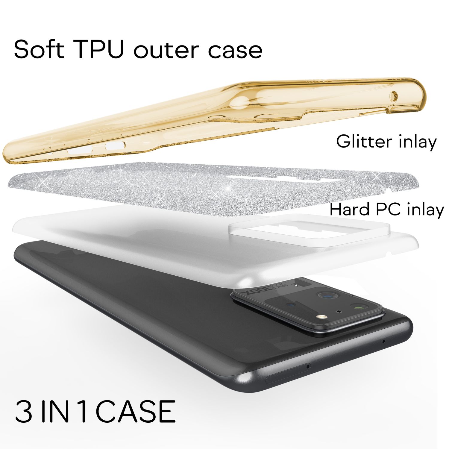 NALIA Glitter Case für Samsung Galaxy S20 Ultra, Diamant Schutz Hülle Bumper Gold NALIA Protective Hülle