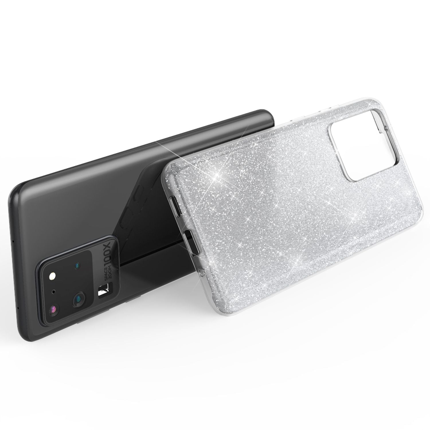 NALIA Glitter Case für Samsung Galaxy S20 Ultra, Diamant Schutz Hülle Bumper Silber NALIA Protective Hülle
