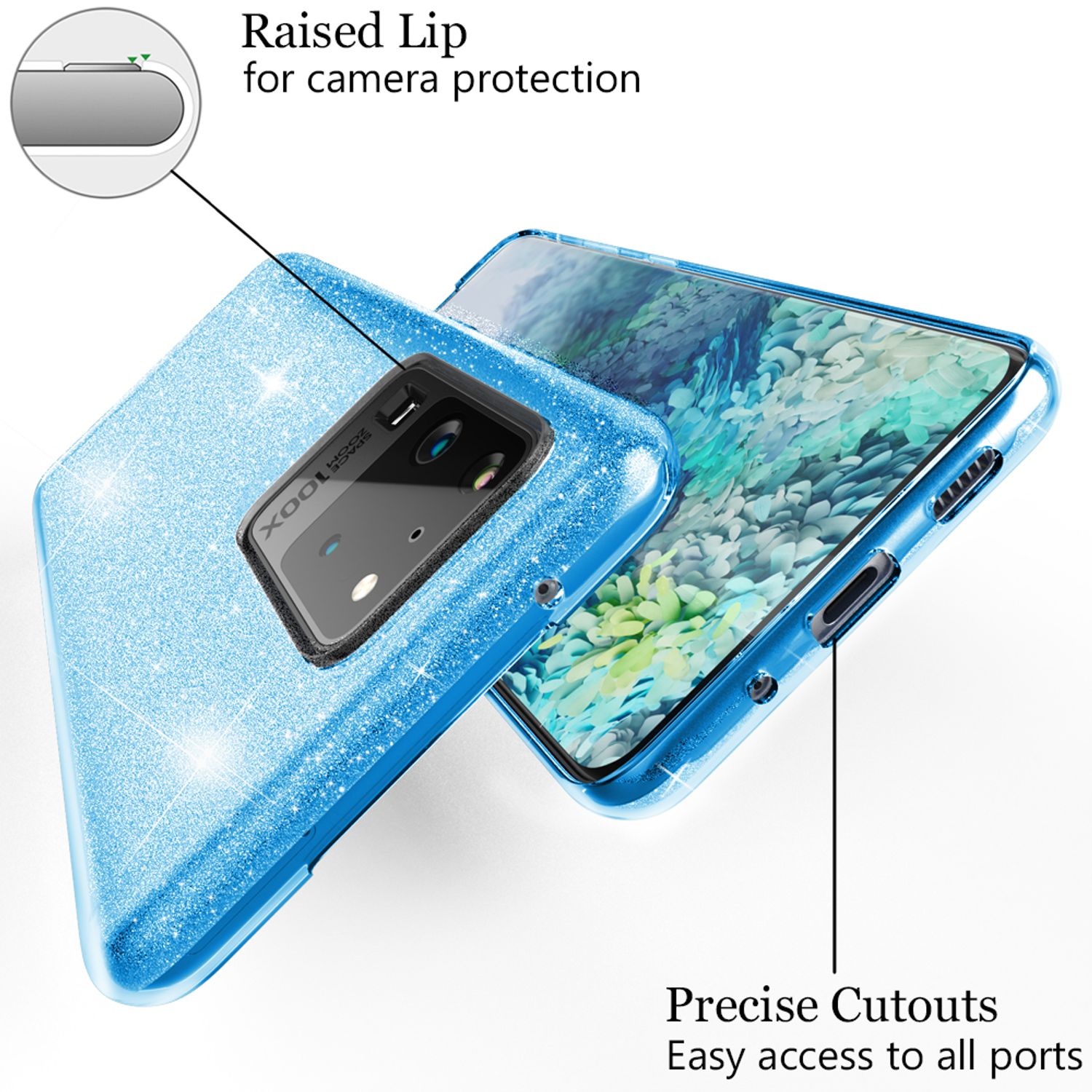 NALIA Glitter Case für Samsung Galaxy S20 Ultra, Diamant Schutz Hülle Bumper Gold NALIA Protective Hülle