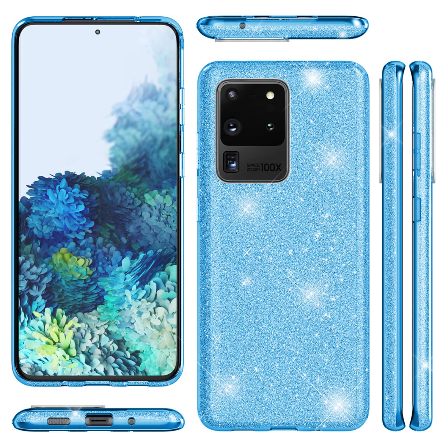 NALIA Glitter Case für Samsung Galaxy S20 Ultra, Diamant Schutz Hülle Bumper Silber NALIA Protective Hülle