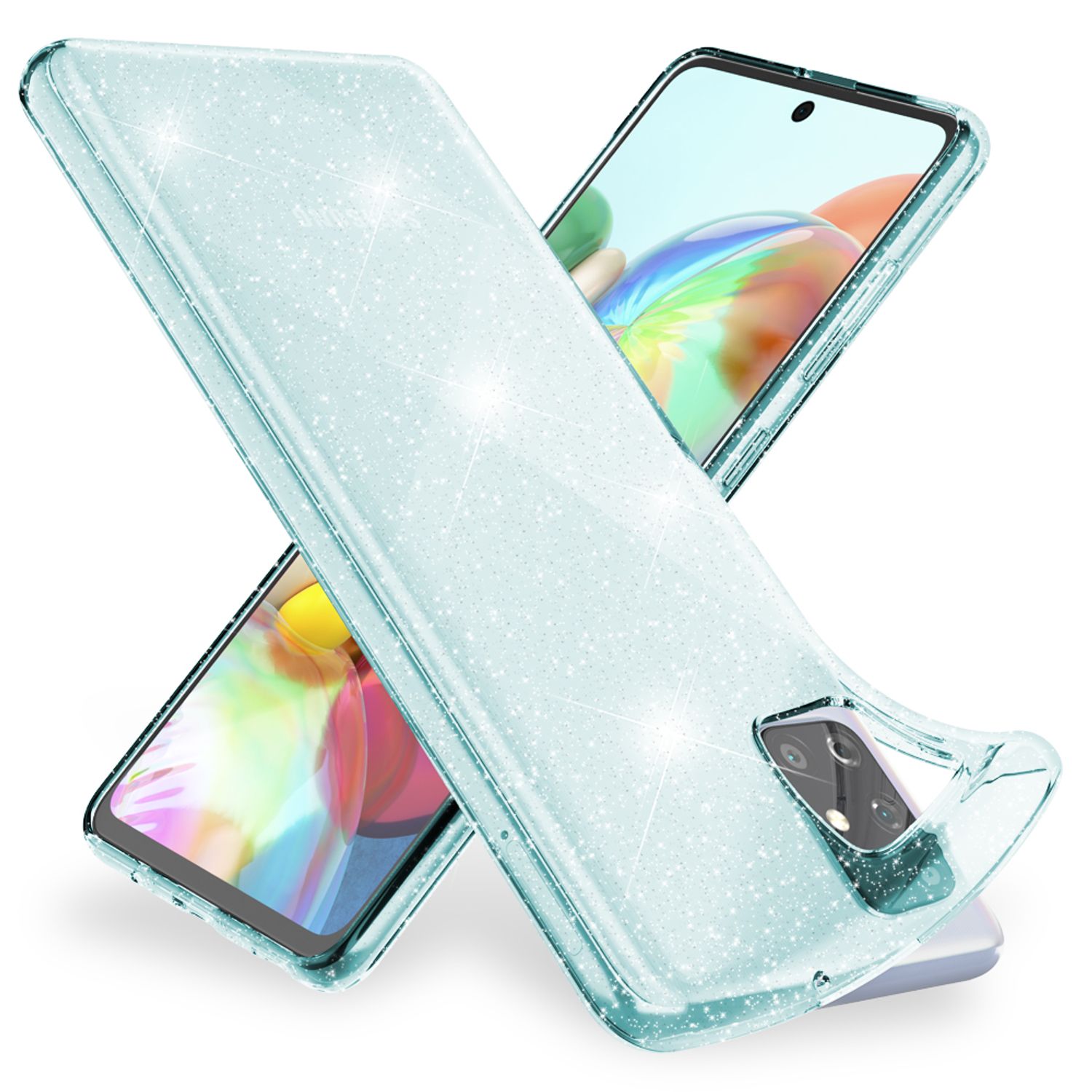 NALIA Glitzer Handyhülle für Samsung Galaxy A51 Hülle, Bling Silikon Handyhülle Cover Blau NALIA Transparente Hülle