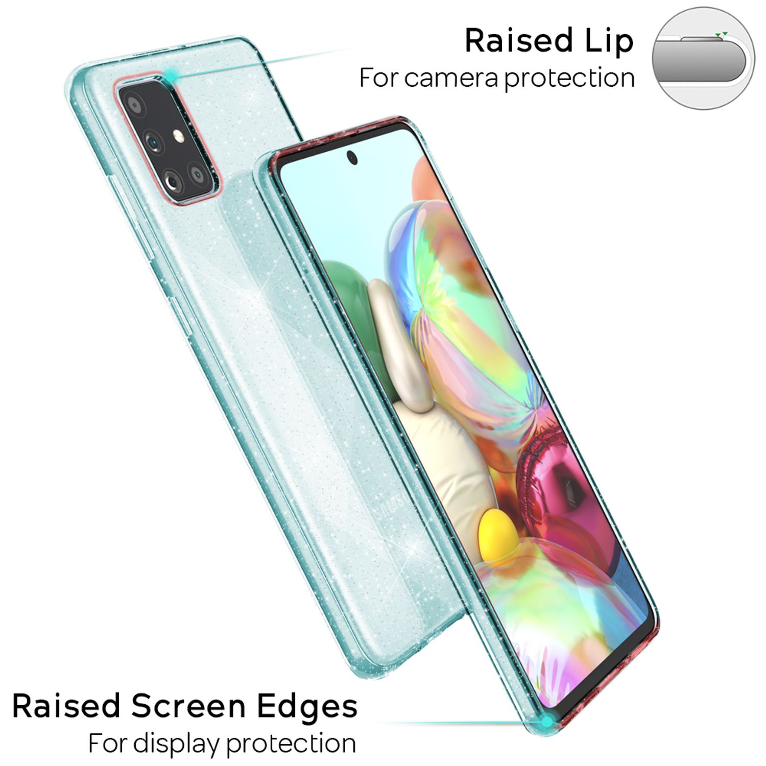 NALIA Glitzer Handyhülle für Samsung Galaxy A51 Hülle, Bling Silikon Handyhülle Cover Blau NALIA Transparente Hülle