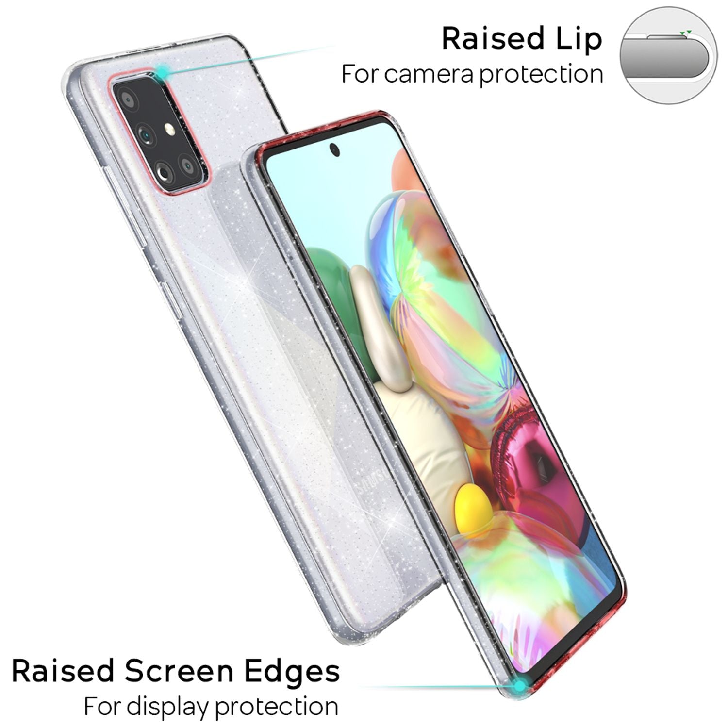 NALIA Glitzer Handyhülle für Samsung Galaxy A51 Hülle, Bling Silikon Handyhülle Cover Transparent NALIA Transparente Hülle