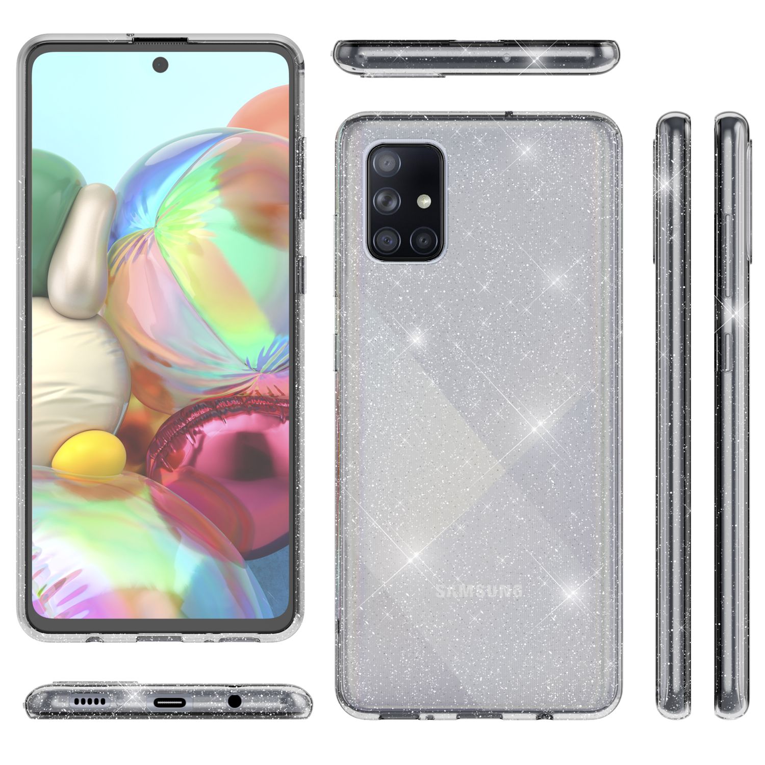 NALIA Glitzer Handyhülle für Samsung Galaxy A51 Hülle, Bling Silikon Handyhülle Cover Schwarz NALIA Transparente Hülle
