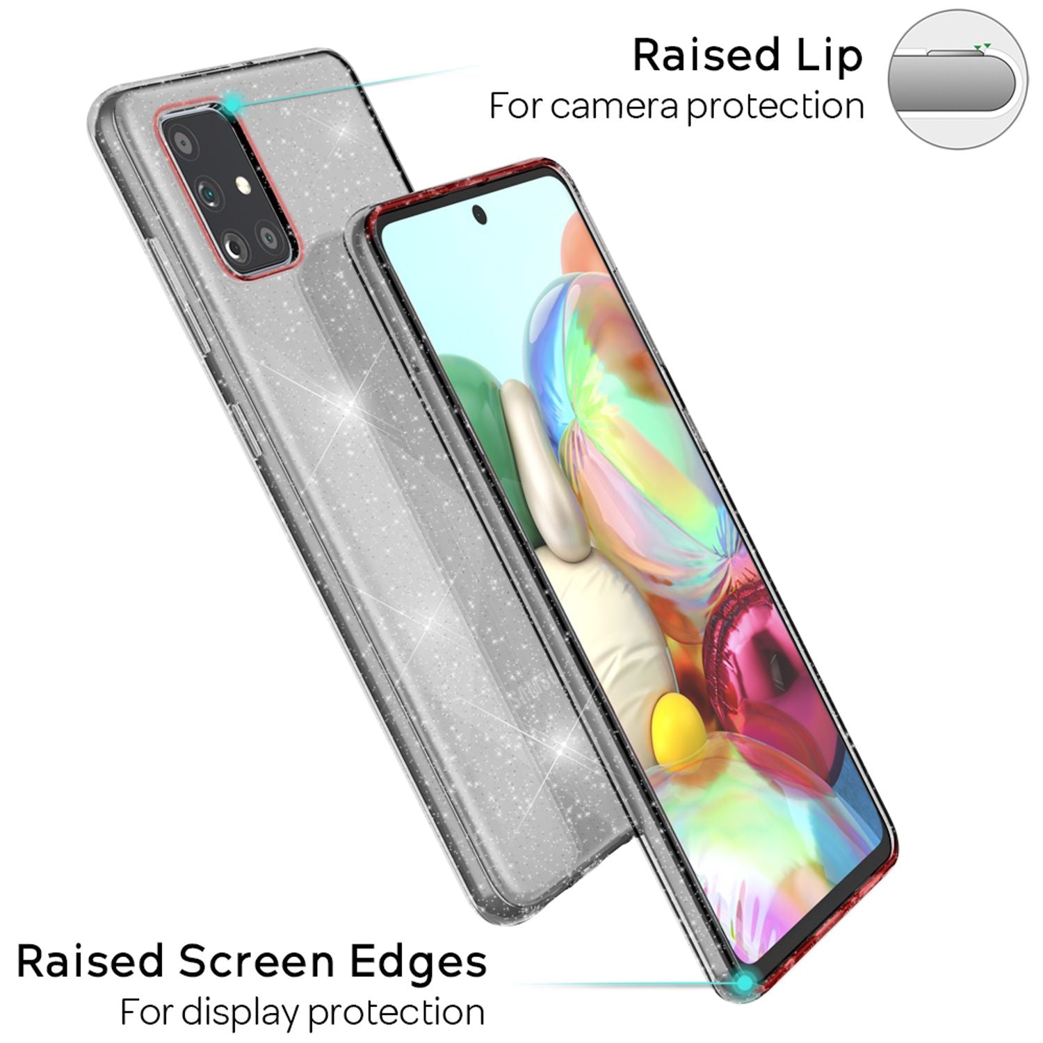 NALIA Glitzer Handyhülle für Samsung Galaxy A71 Hülle, Bling Silikon Handyhülle Strass Schwarz NALIA Transparente Hülle