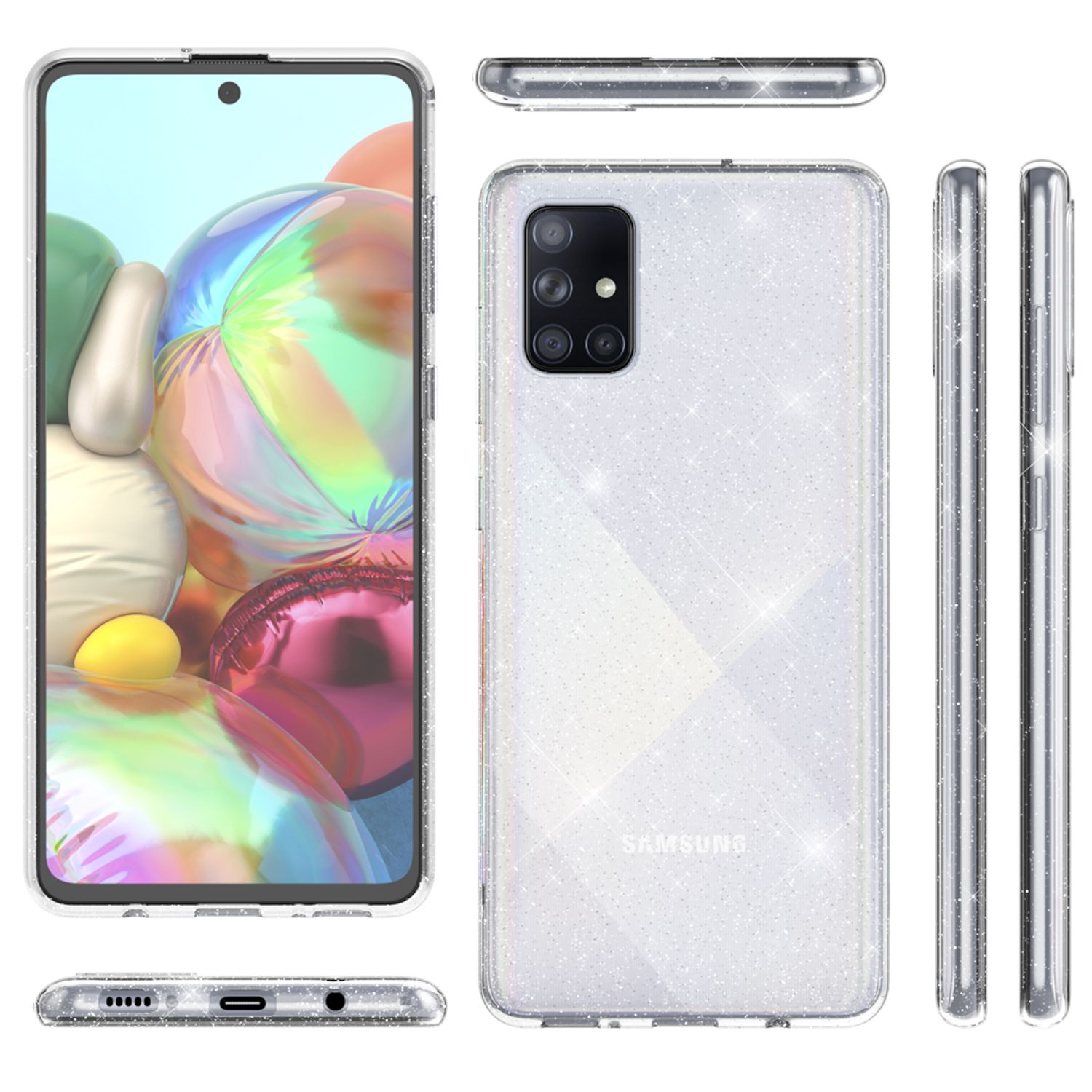 NALIA Glitzer Handyhülle für Samsung Galaxy A71 Hülle, Bling Silikon Handyhülle Strass Transparent NALIA Transparente Hülle