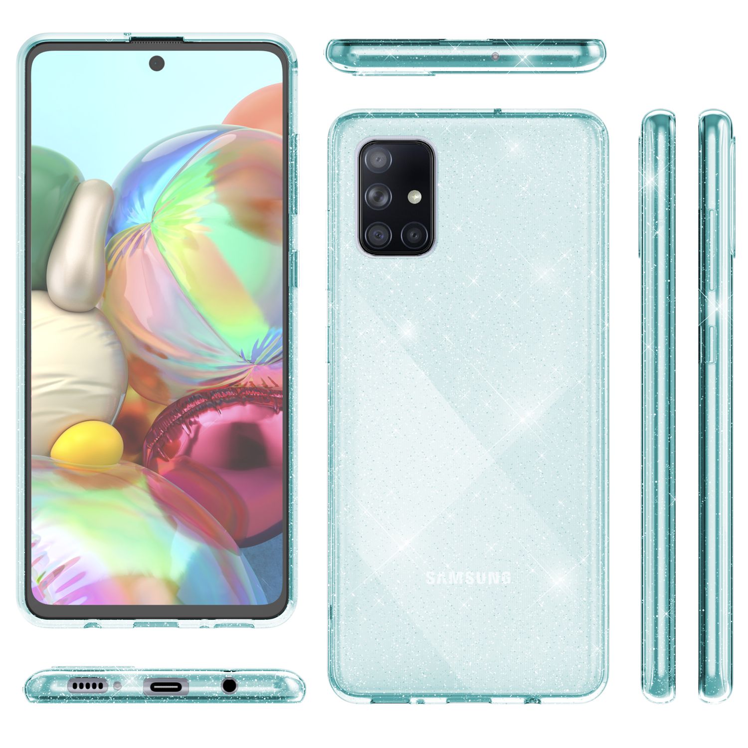 NALIA Glitzer Handyhülle für Samsung Galaxy A71 Hülle, Bling Silikon Handyhülle Strass Schwarz NALIA Transparente Hülle