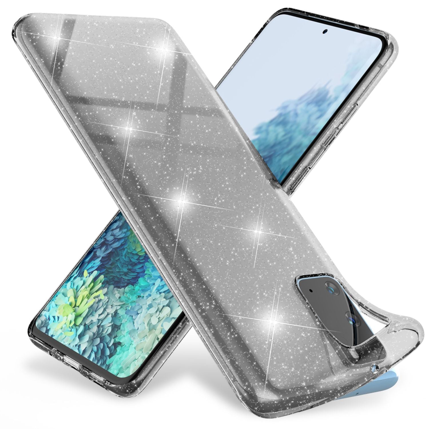 NALIA Glitzer Silikonhülle Samsung Galaxy S20 Case transparent funkelnd stoßfest Schwarz NALIA Transparente Hülle