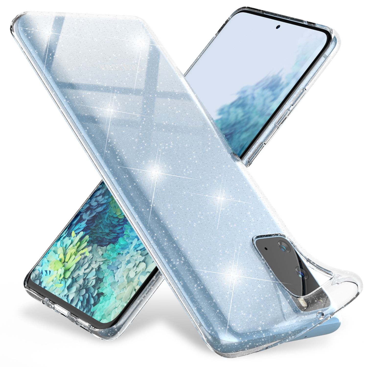 NALIA Glitzer Silikonhülle Samsung Galaxy S20 Case transparent funkelnd stoßfest Transparent NALIA Transparente Hülle