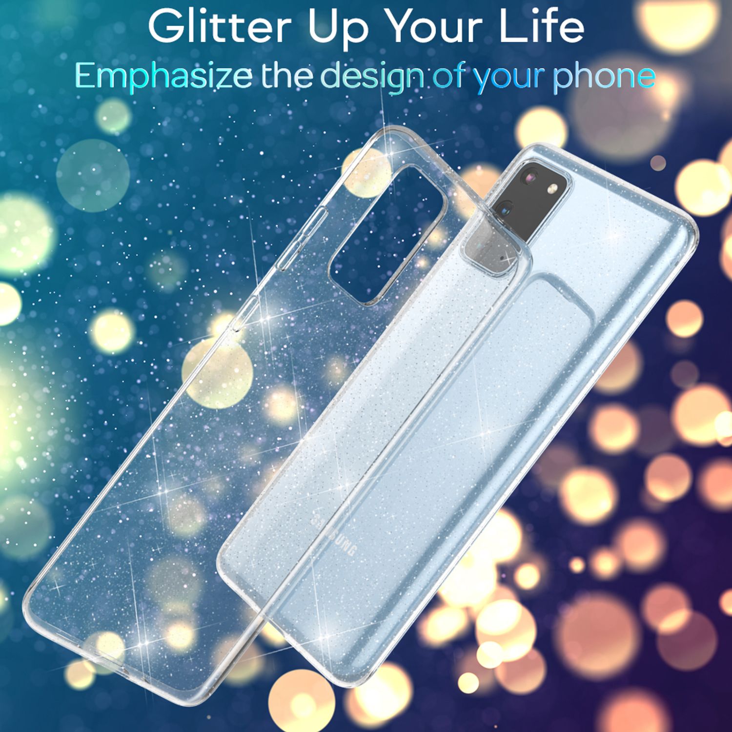 NALIA Glitzer Silikonhülle Samsung Galaxy S20 Case transparent funkelnd stoßfest Default NALIA Transparente Hülle