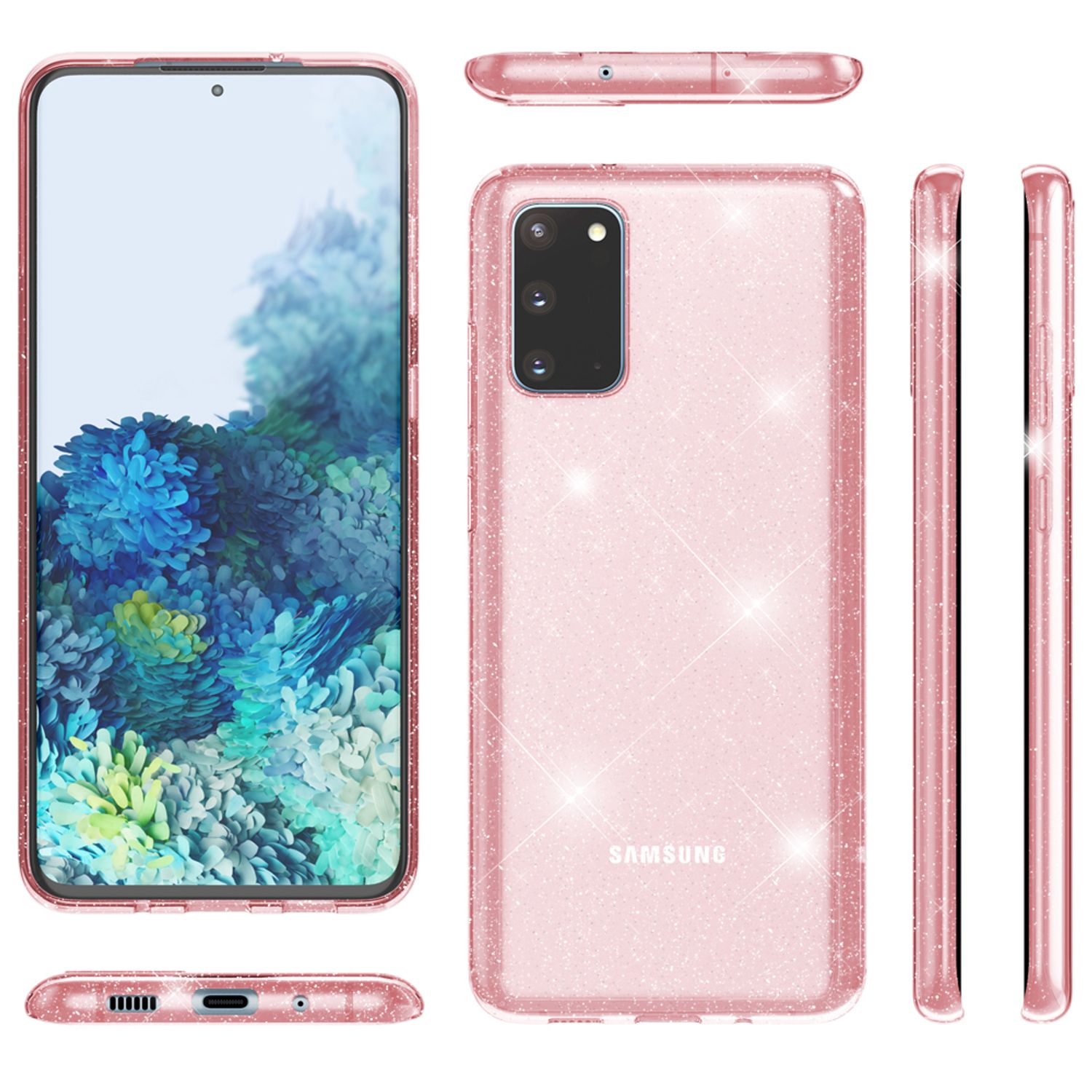 NALIA Glitzer Handyhülle für Samsung Galaxy S20, Silikon Handy Schutz Hülle Tasche Rosa NALIA Transparente Hülle