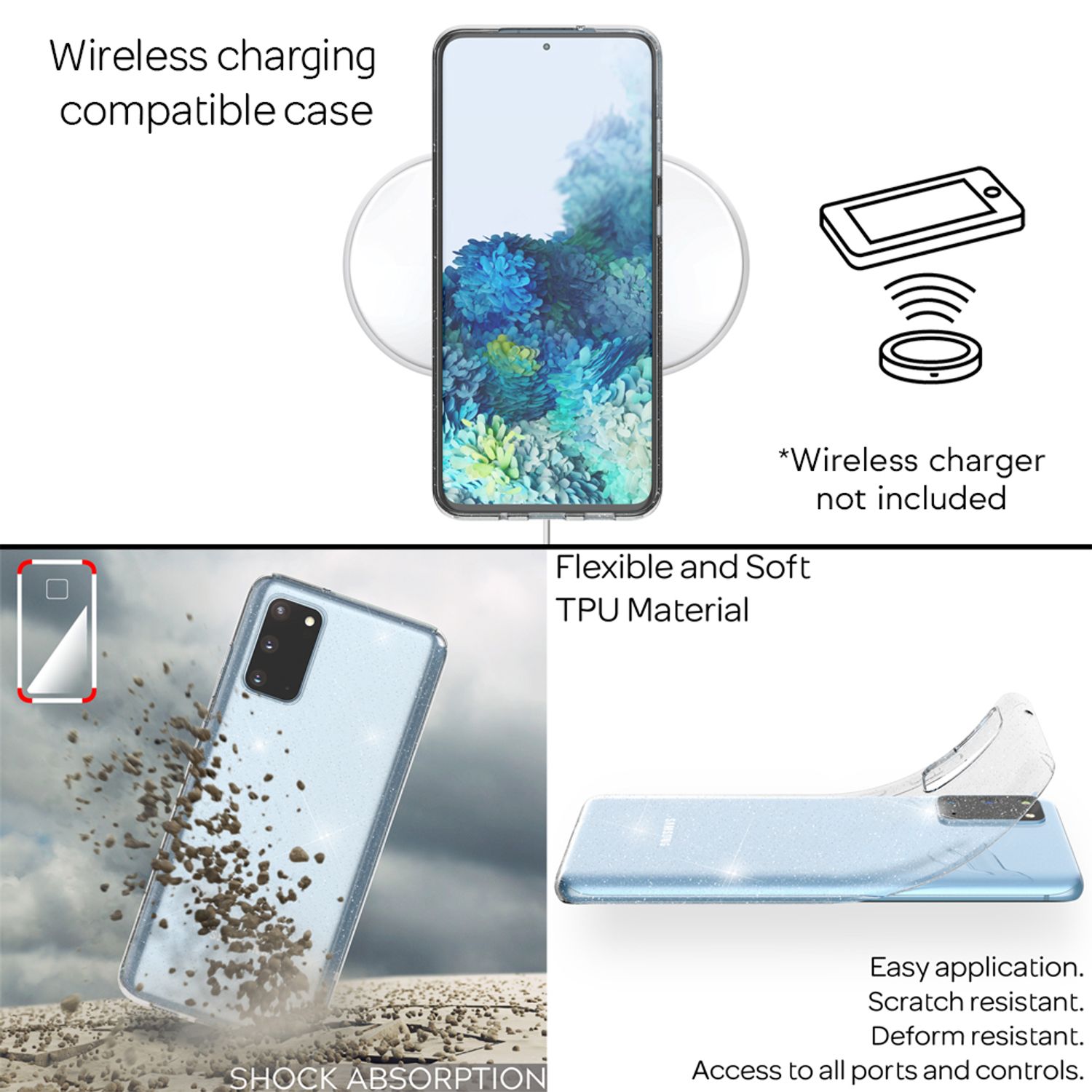 NALIA Glitzer Silikonhülle Samsung Galaxy S20 Case transparent funkelnd stoßfest Rosa NALIA Transparente Hülle
