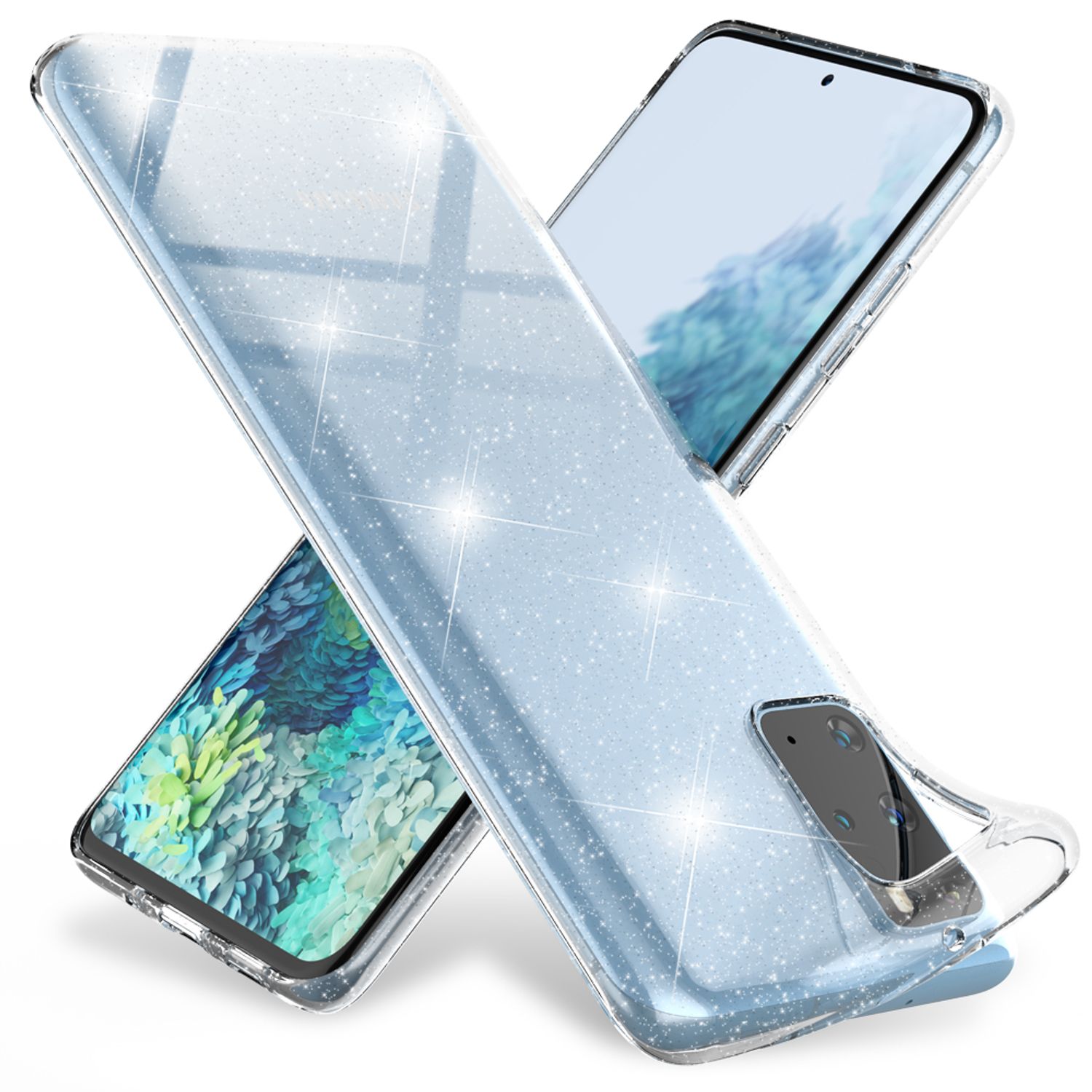 NALIA Glitzer Handyhülle für Samsung Galaxy S20 Plus, Bling Silikon Handy Schutz Hülle Transparent NALIA Transparente Hülle