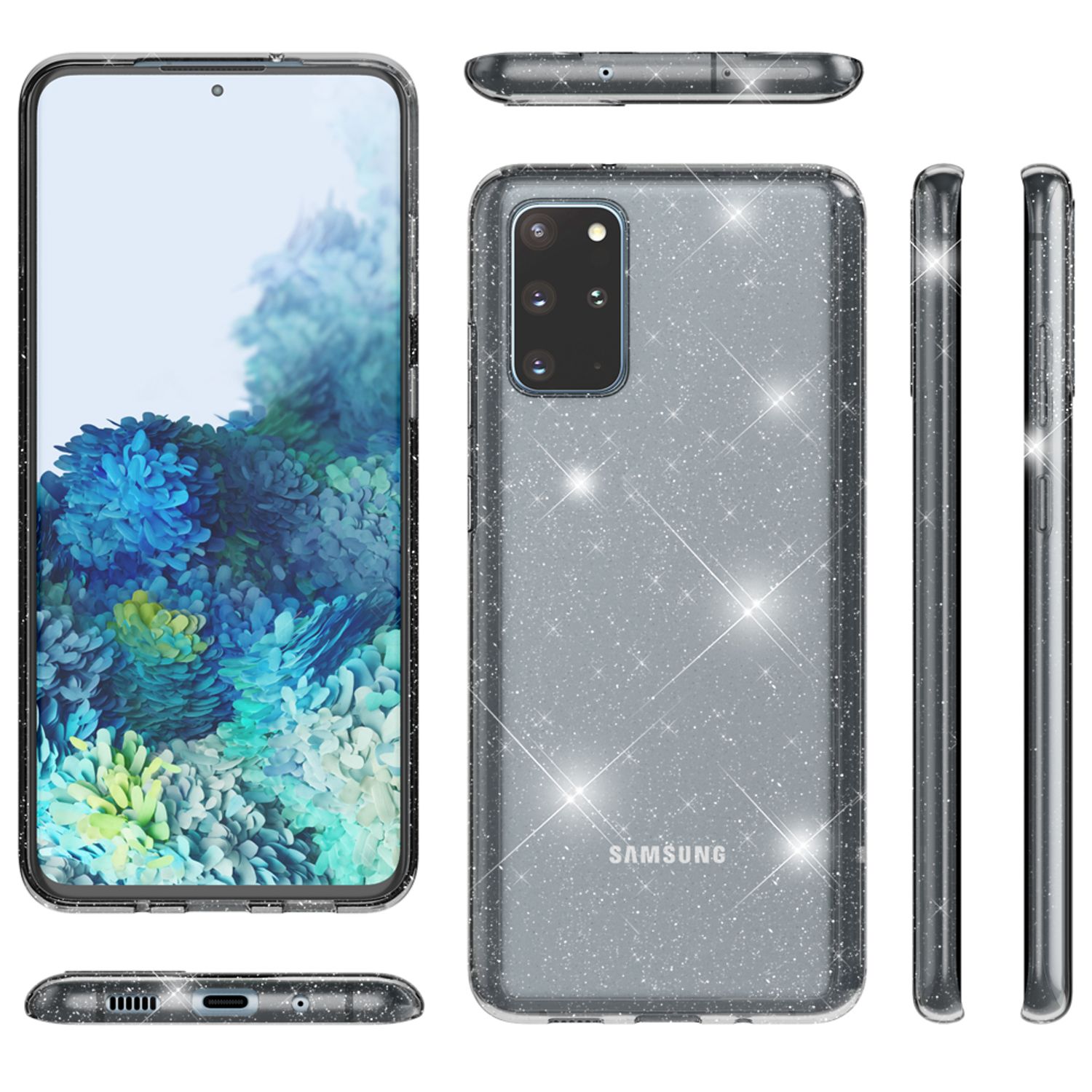 NALIA Glitzer Handyhülle für Samsung Galaxy S20 Plus, Bling Silikon Handy Schutz Hülle Schwarz NALIA Transparente Hülle