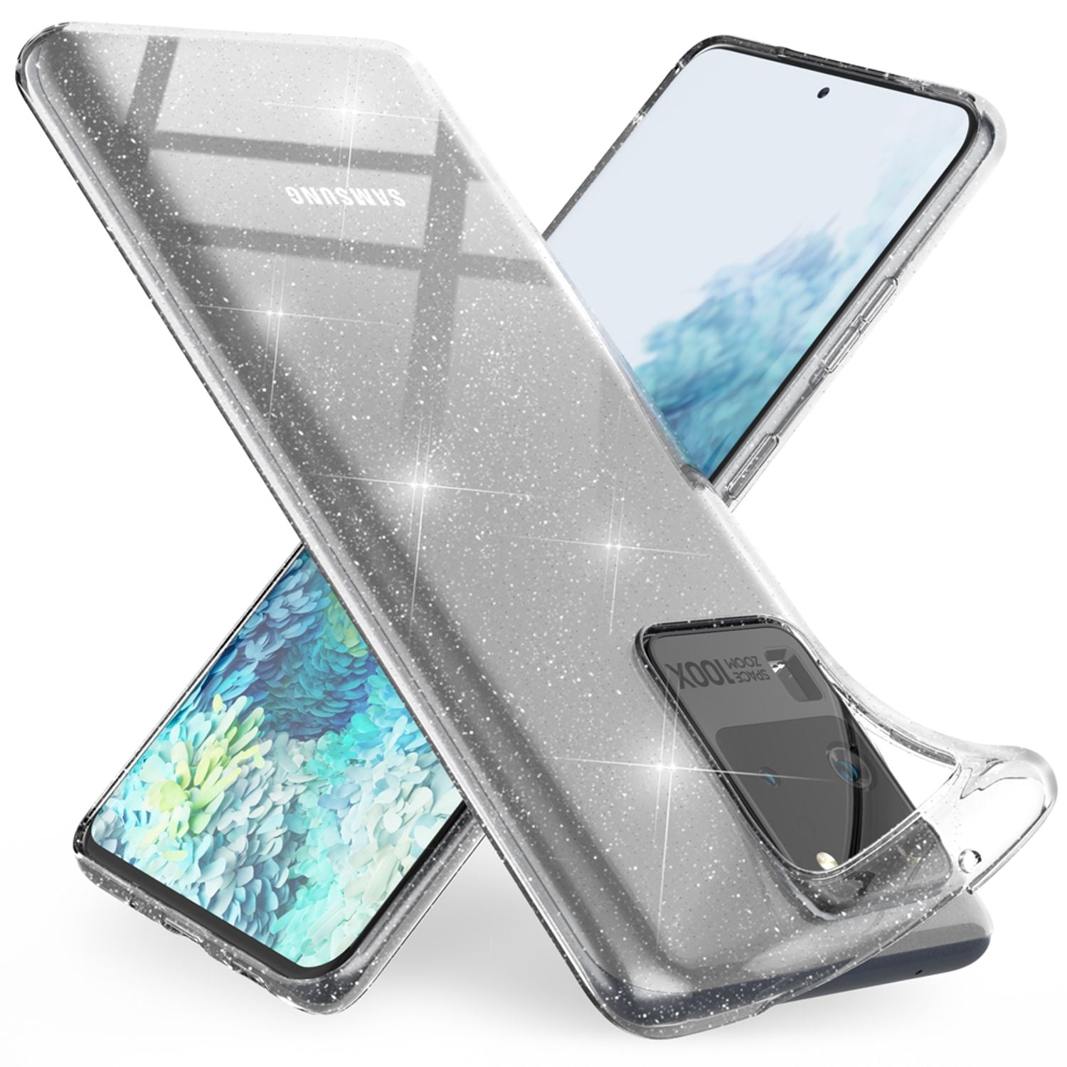 NALIA Glitzer Handyhülle für Samsung Galaxy S20 Ultra, Silikon Handy Hülle Schutz Etui Transparent NALIA Transparente Hülle