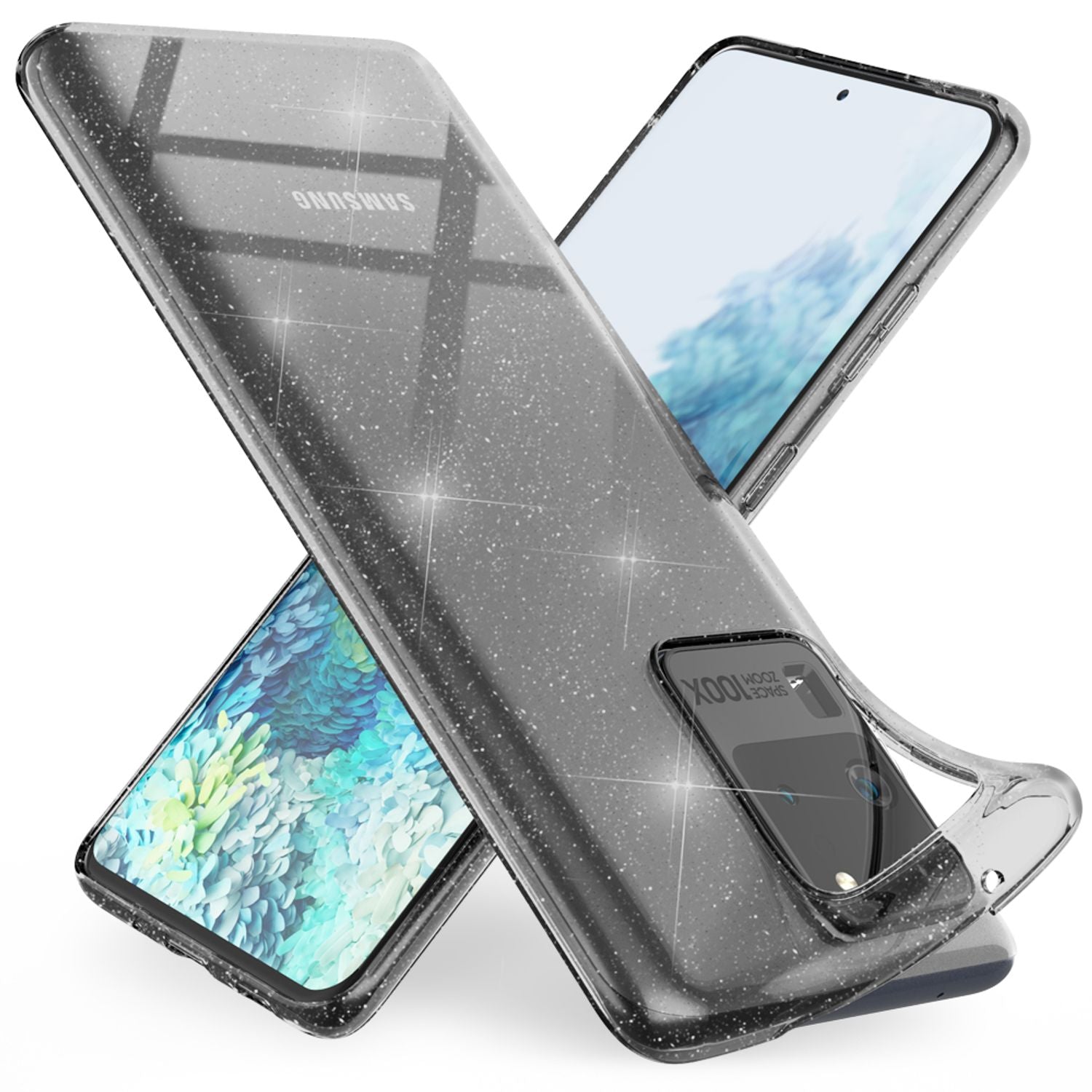 NALIA Glitzer Handyhülle für Samsung Galaxy S20 Ultra, Silikon Handy Hülle Schutz Etui Schwarz NALIA Transparente Hülle