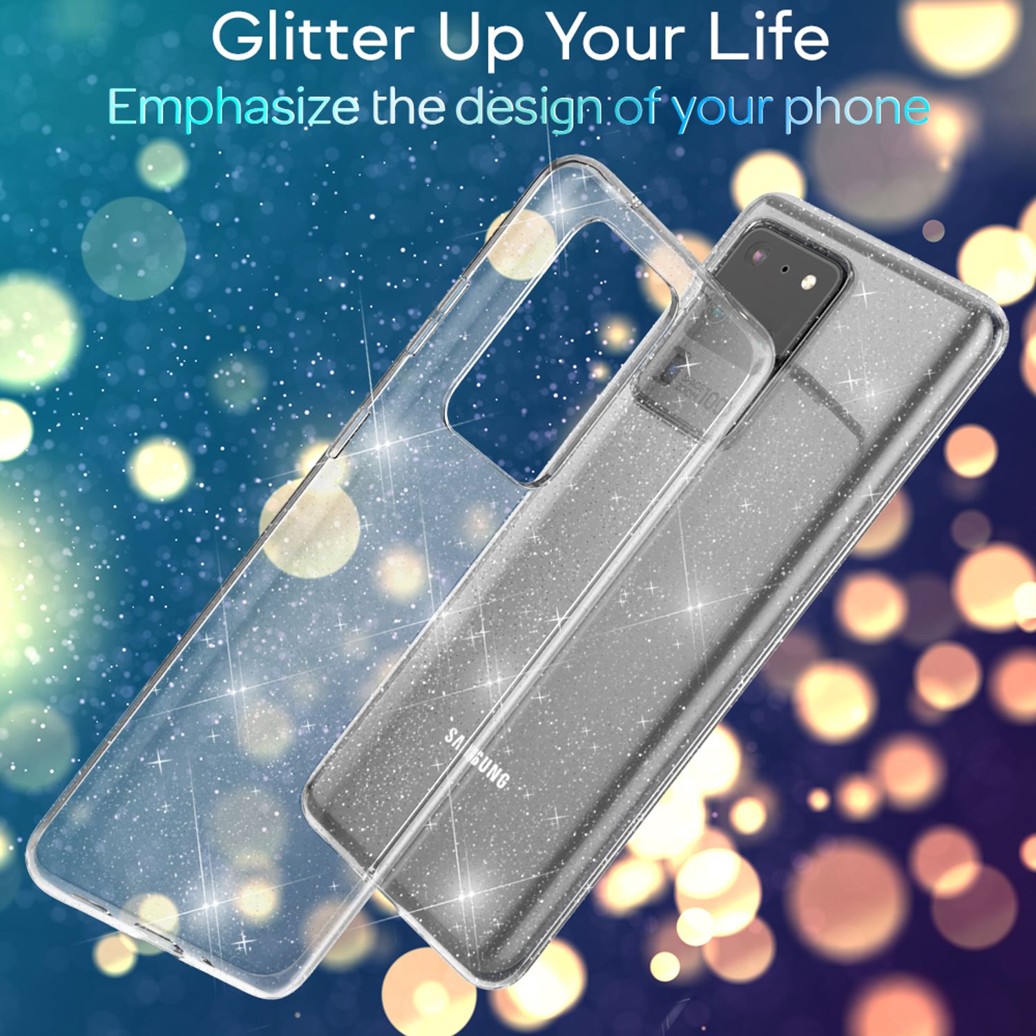 NALIA Glitzer Handyhülle für Samsung Galaxy S20 Ultra, Silikon Handy Hülle Schutz Etui Schwarz NALIA Transparente Hülle