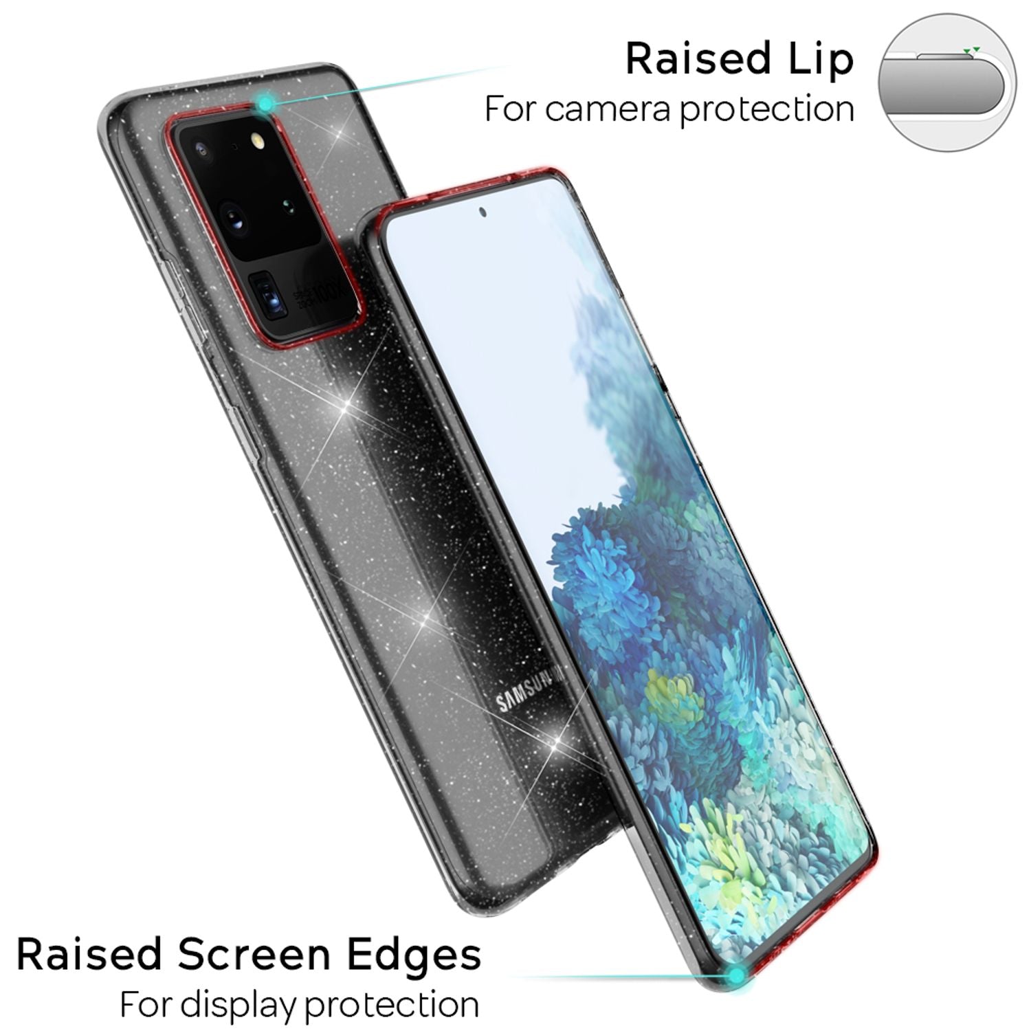 NALIA Glitzer Handyhülle für Samsung Galaxy S20 Ultra, Silikon Handy Hülle Schutz Etui Schwarz NALIA Transparente Hülle