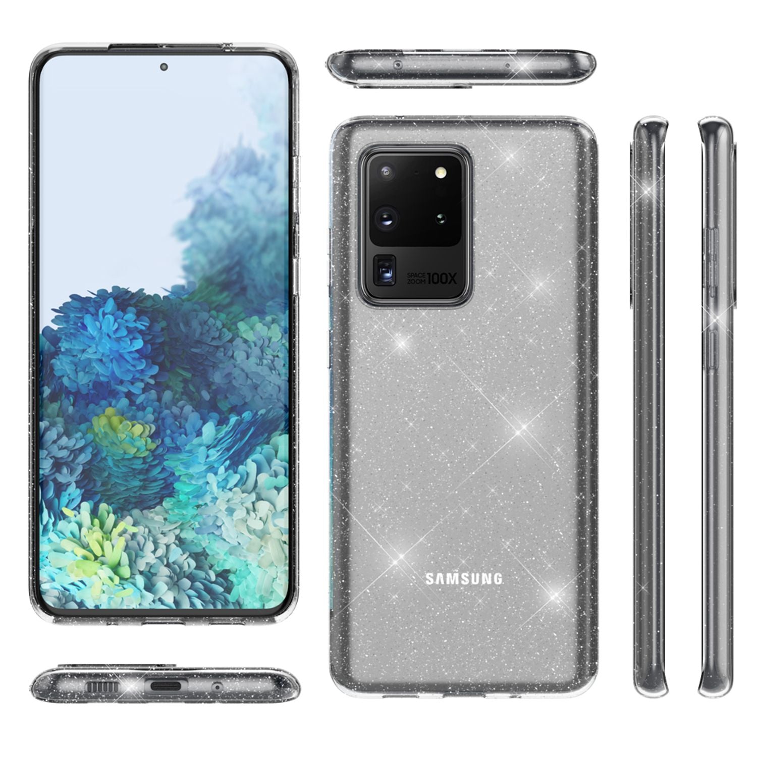 NALIA Glitzer Handyhülle für Samsung Galaxy S20 Ultra, Silikon Handy Hülle Schutz Etui Transparent NALIA Transparente Hülle