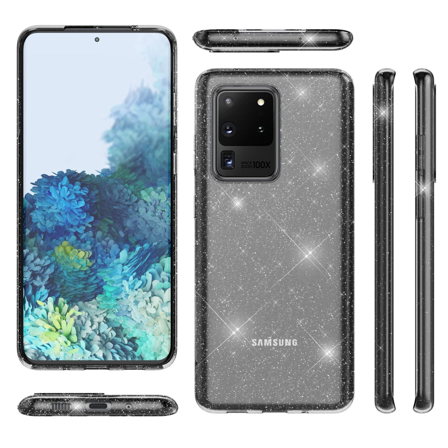 NALIA Glitzer Handyhülle für Samsung Galaxy S20 Ultra, Silikon Handy Hülle Schutz Etui Schwarz NALIA Transparente Hülle