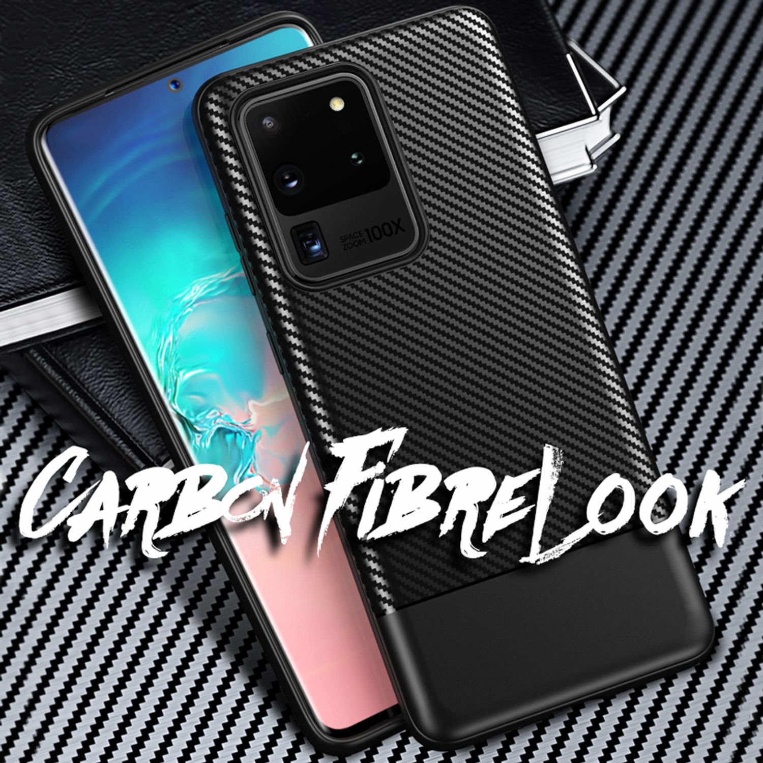 NALIA Carbon Case für Samsung Galaxy S20 Ultra, Silikon Handy Hülle Schutz Cover Default Title NALIA Protective Hülle