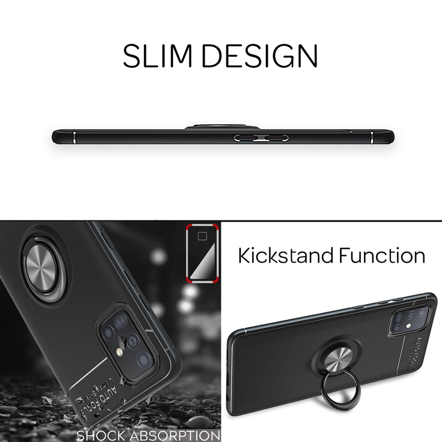 NALIA 360° Ring Handyhülle für Samsung Galaxy A51, Robuste Silikon Handy Schutzhülle Schwarz NALIA Protective Hülle