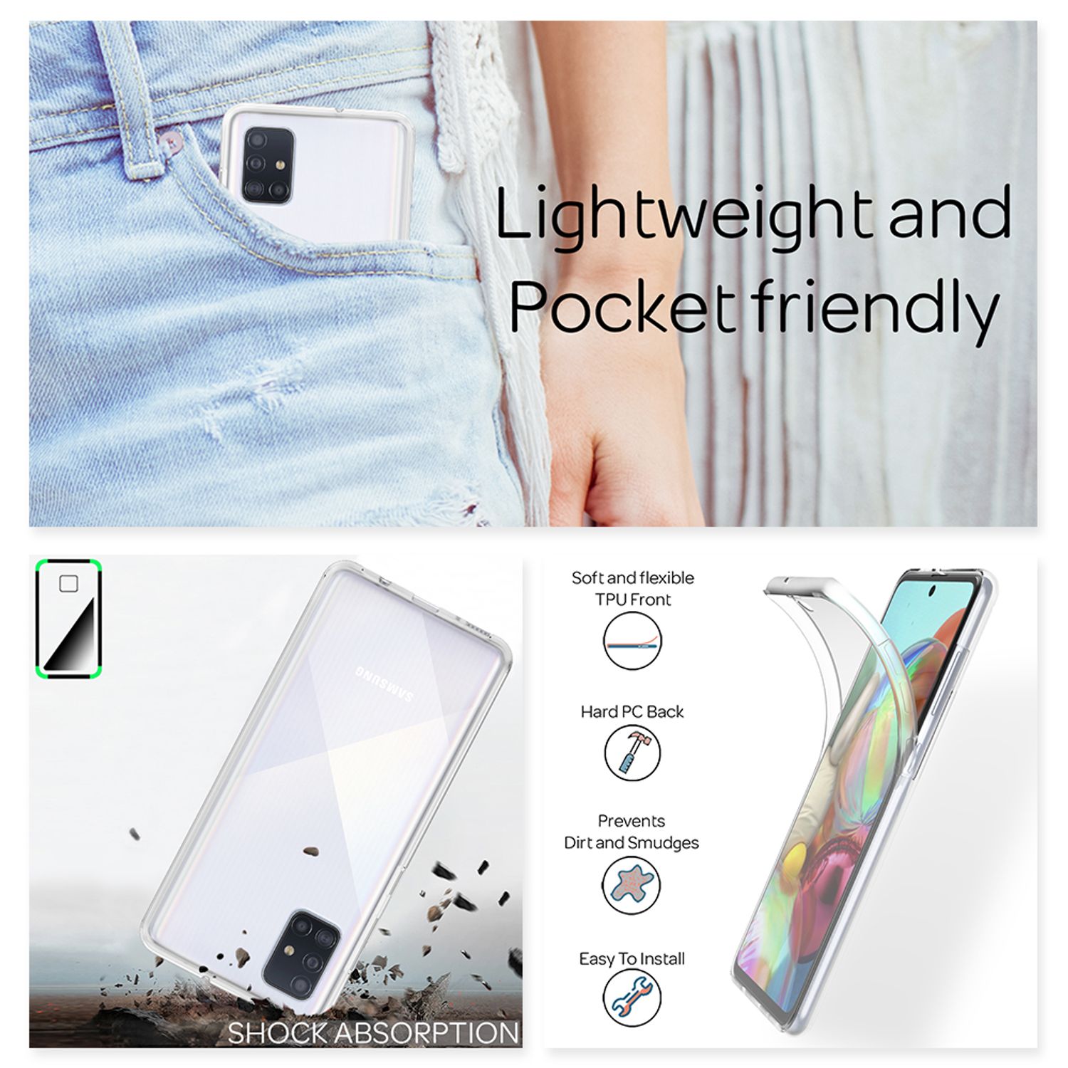 NALIA 360 Grad Handy Hülle für Samsung Galaxy A71, Full Cover Rundum Bumper Case Default Title NALIA Transparente Hülle