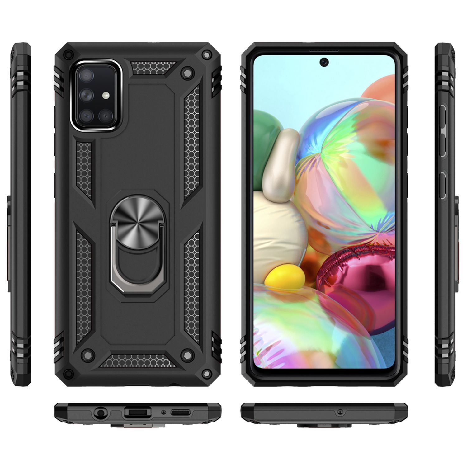 NALIA Ring Hülle für Samsung Galaxy A51, Handy Schutz Tasche Cover Case Bumper Schwarz NALIA Outdoor Hülle